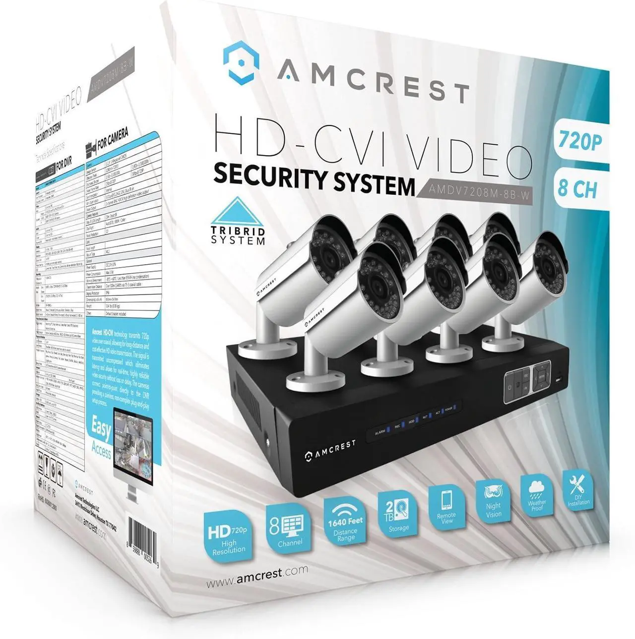 Alt view image 7 of 7 - Amcrest ProHD 720P 8CH Video Security System - Eight 1.0-Megapixel (1280TVL) Outdoor IP67 Bullet Cameras, 2TB HDD, Night Vision, Remote Smartphone Access, White Mid (AMDV7208M-8B-W)