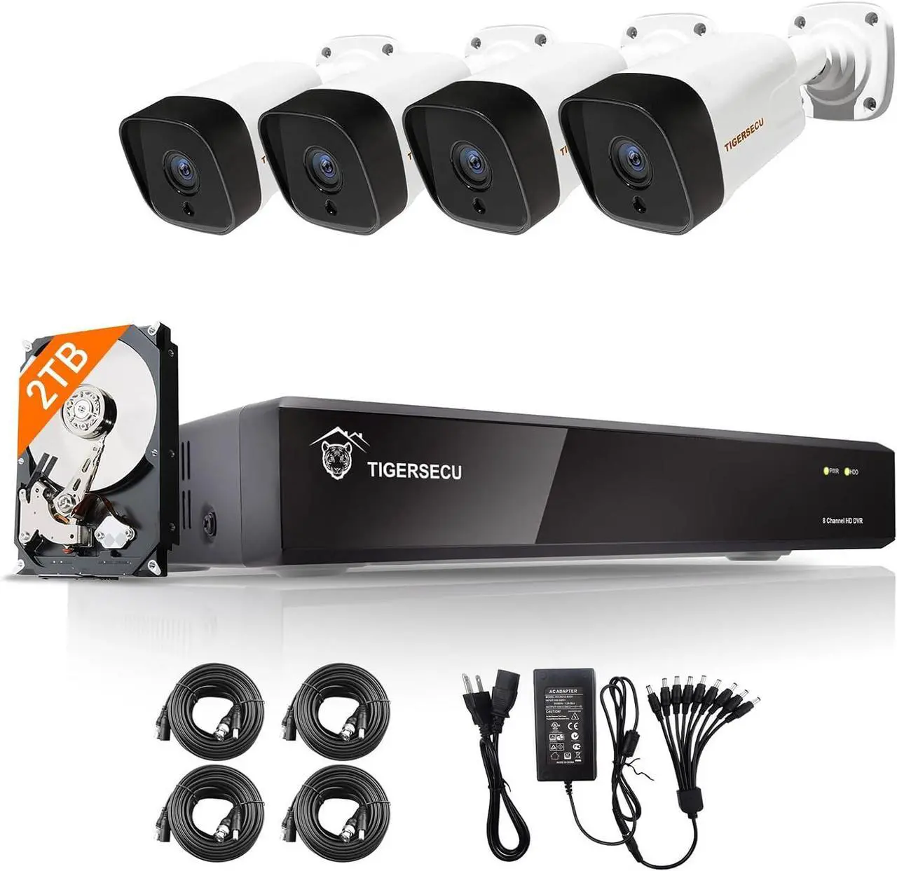 Main image of TIGERSECU 5MP 8CH Security Camera System with Motion Detection, Surveillance DVR and Outdoor 4 x 5MP (2560 x 1920) Long Range Home CCTV Cameras, IP66, 100-feet Night Vision, 2TB HDD for 24/7 Recording