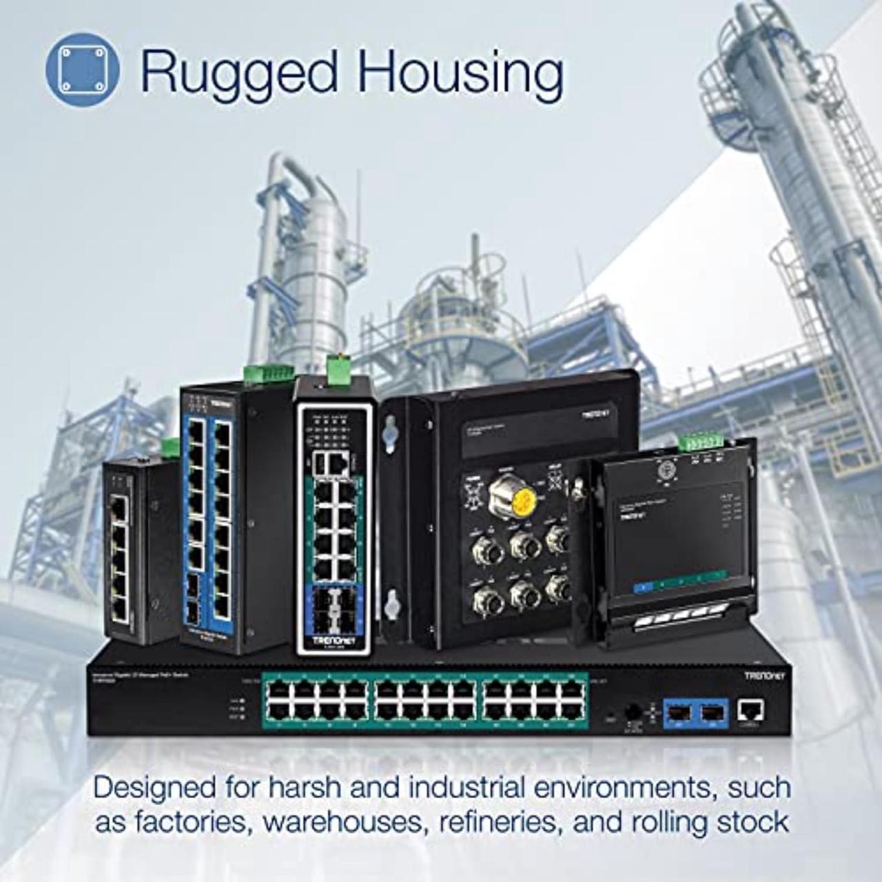 Alt view image 4 of 7 - TRENDnet 16-Port Hardened Industrial Unmanaged Gigabit PoE+ DIN-Rail Switch; TI-PG162; 14 x Gigabit Ports; 2 x Gigabit SFP Slots; 32Gbps; IP30 Gigabit Network Ethernet Switch; Lifetime Protection