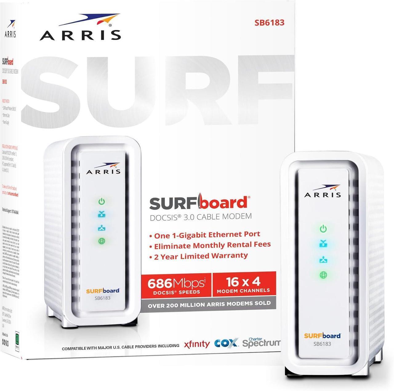 Alt view image 5 of 6 - ARRIS (SB6183) -Cable Modem - Fast DOCSIS 3.0 16x4 Gigabit Cable Modem, For Comcast Xfinity, Cox, Spectrum and more, 1 Gbps Port, 400 Mbps Max Internet Speed, 2 Year Warranty