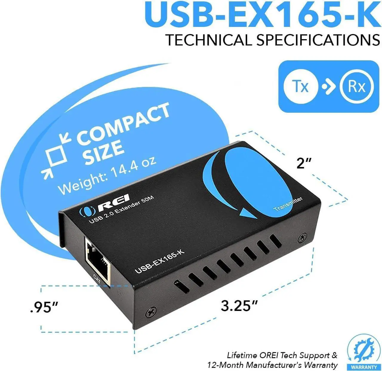 Alt view image 5 of 7 - OREI USB Over Cat5e/6 Extender Upto 165 Feet - Extends USB 2.0 Signal Over LAN Ethernet with 2 Ports - Power Over Cable for Long Distance Extension Supports All Operating System (USB-EX165-K)