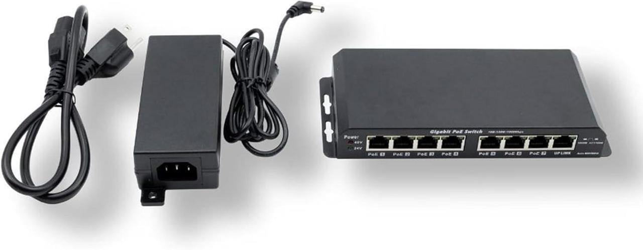 Main image of 8 Port Passive PoE Switch - 24v Passive Unmanaged Network Gigabit PoE Switch w/ 1 Uplink Port, Power 7 Devices, Includes 24 Volt 60 Watt Power Supply, for Ubiquiti & Mikrotik Devices