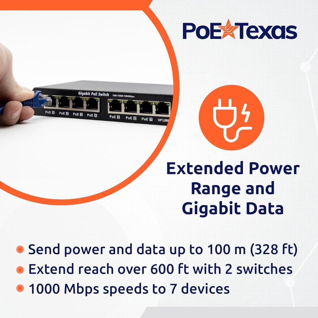 Alt view image 3 of 6 - 8 Port Passive PoE Switch - 24v Passive Unmanaged Network Gigabit PoE Switch w/ 1 Uplink Port, Power 7 Devices, Includes 24 Volt 60 Watt Power Supply, for Ubiquiti & Mikrotik Devices