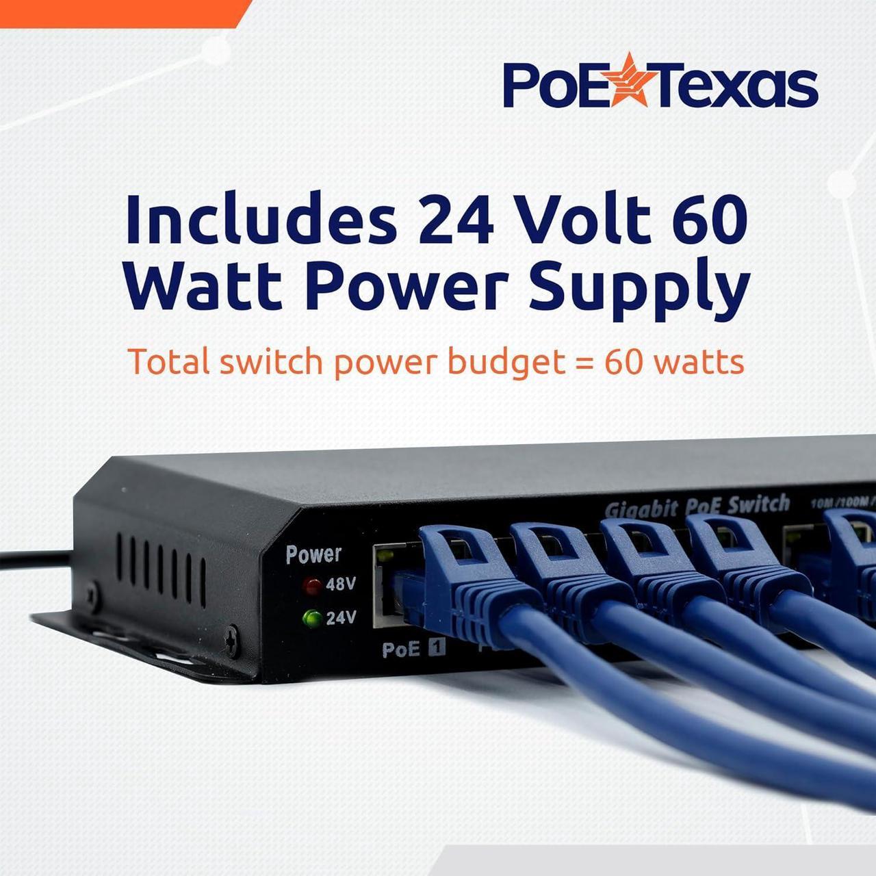 Alt view image 6 of 6 - 8 Port Passive PoE Switch - 24v Passive Unmanaged Network Gigabit PoE Switch w/ 1 Uplink Port, Power 7 Devices, Includes 24 Volt 60 Watt Power Supply, for Ubiquiti & Mikrotik Devices