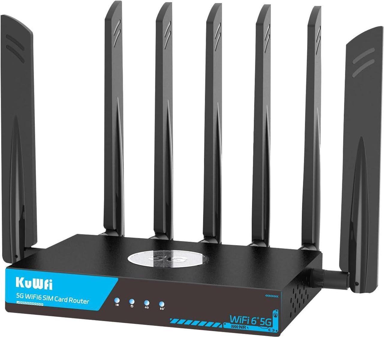 Main image of KuWFi 5G Router Dual SIM Unlocked, WiFi 6 AX3000 2500Mbps Indoor 5G Router Dual Band SDX62, 4x4 MIMO, Band Lock/VPN, Detachable Antenna for RV/Home/Steamship