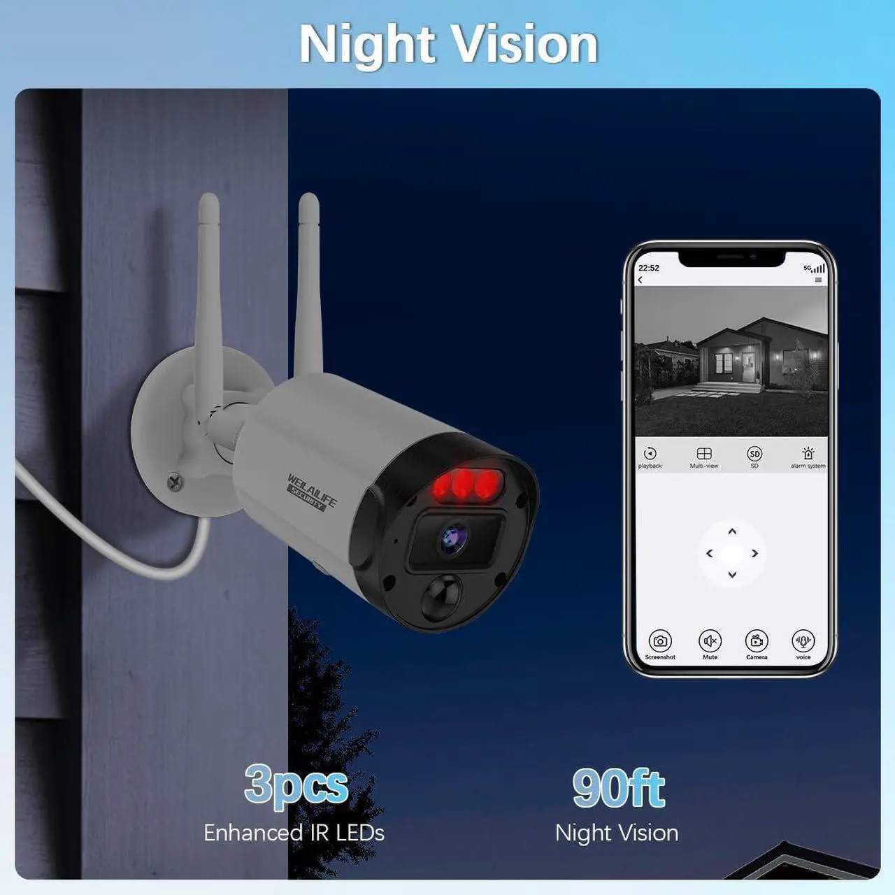 Alt view image 7 of 7 - Gadpiparty 90ft Super Night Vision & 2-Way Audio Outdoor Wireless Security Camera System, WiFi Video Surveillance, Wireless Cameras for Home Security