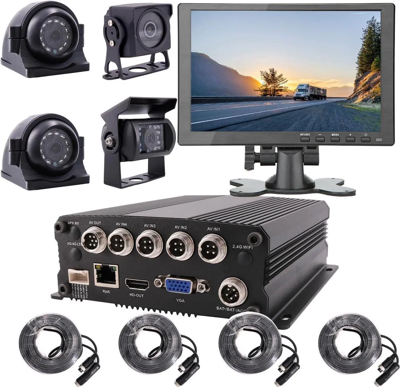 Main image of Gadpiparty JOINLGO 4 Channel 1080P Mobile Vehicle Truck DVR Video Recorder System with Night Vision Waterproof Side Front Rear View Car Camera 10 inches Screen for Fleet/Bus/RV/Van