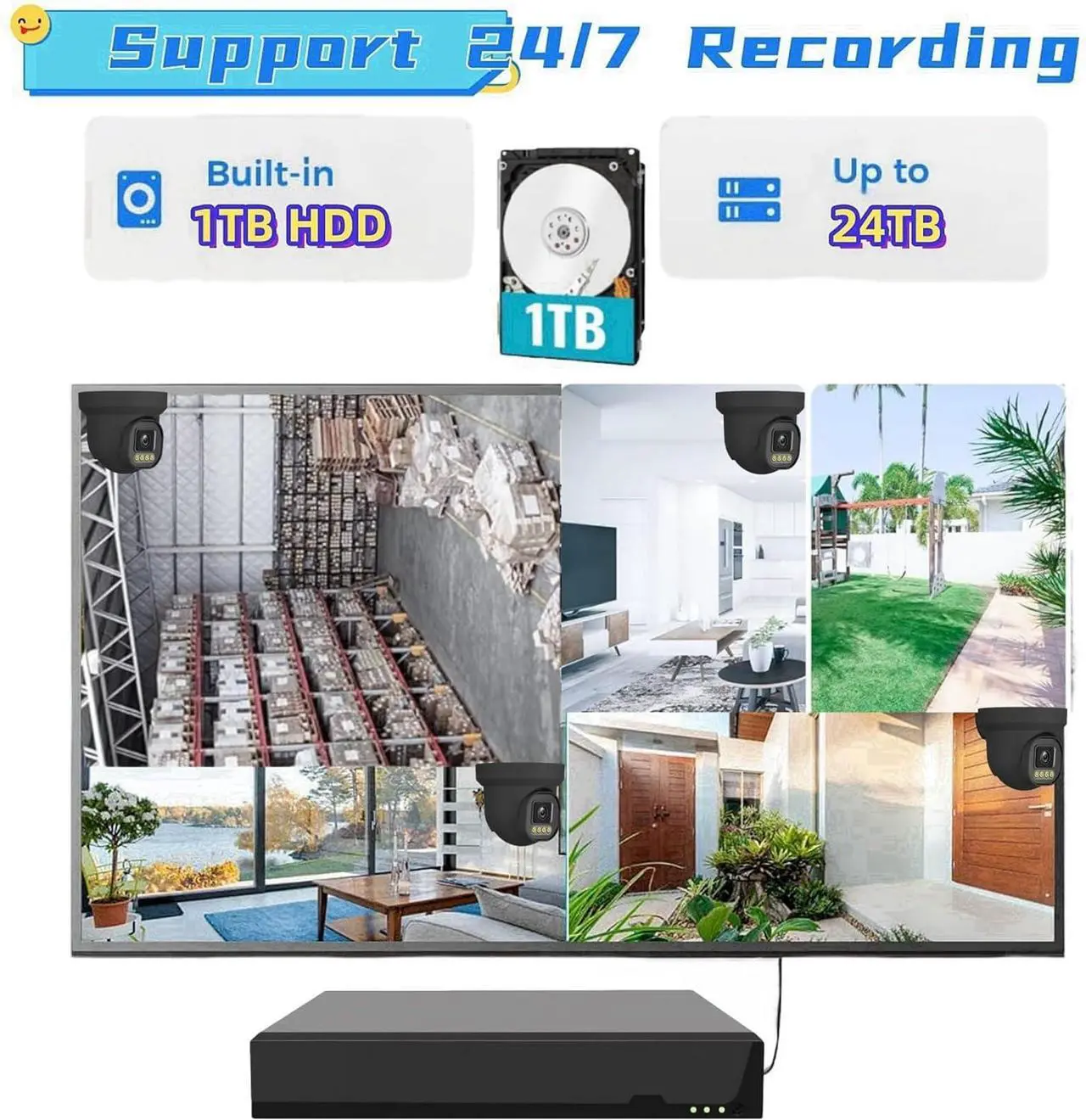 Alt view image 2 of 7 - Gadpiparty Smart 5MP PoE 4ch Security Camera System for Home Outdoor NVR Surveillance, 4pcs Wired 5MP PoE Cameras with Night Vision, Human Detection, 4K NVR with 1TB HDD for 24-7 Recording