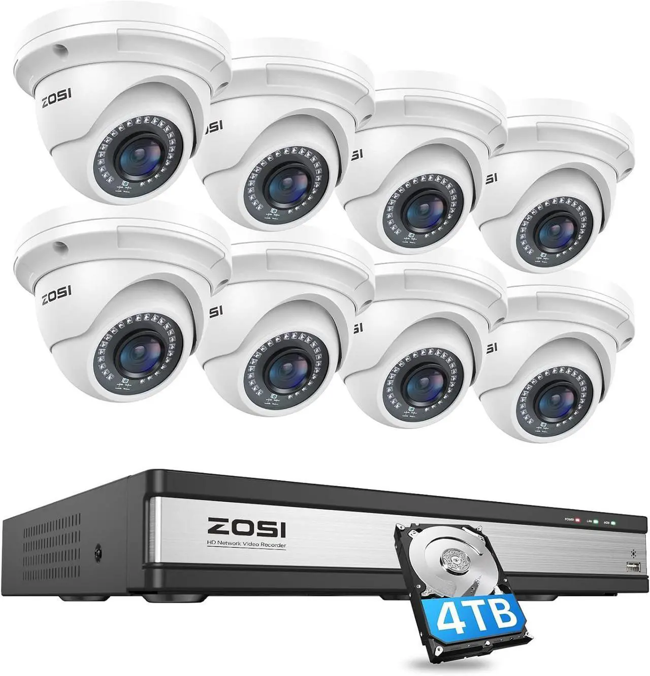 Main image of Gadpiparty ZOSI 16CH 4K PoE Security Camera System, 16 Channel 8MP NVR with 4TB HDD, 8pcs Wired 5MP Dome Cameras, Night Vision, for 24-7 Recording