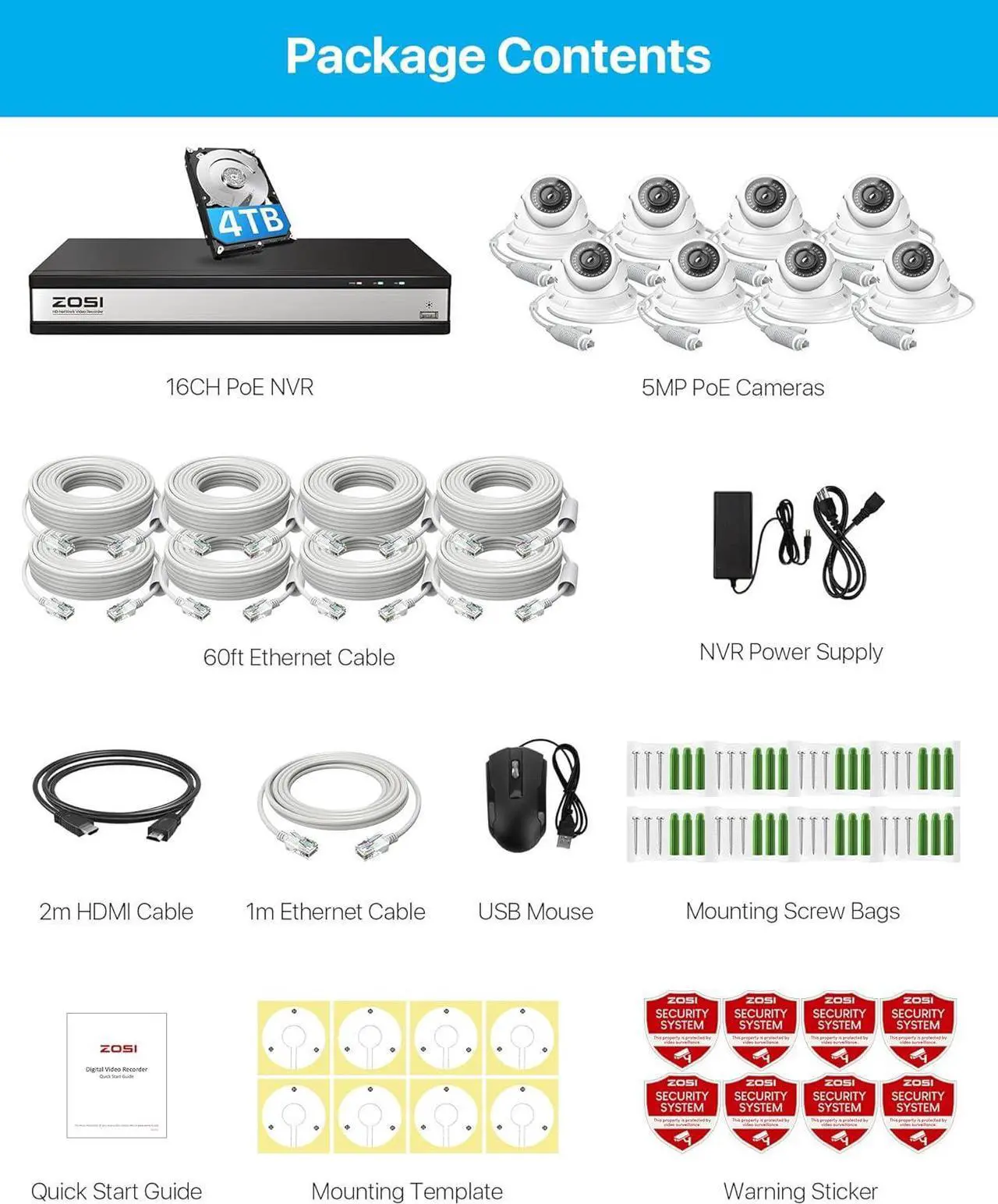 Alt view image 5 of 6 - Gadpiparty ZOSI 16CH 4K PoE Security Camera System, 16 Channel 8MP NVR with 4TB HDD, 8pcs Wired 5MP Dome Cameras, Night Vision, for 24-7 Recording