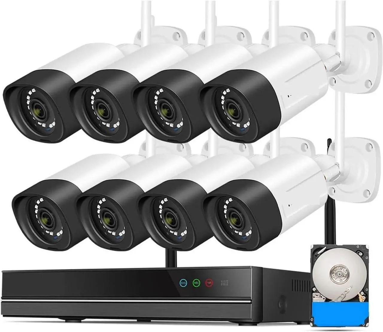Alt view image 2 of 7 - Gadpiparty 5MP WiFi Surveillance Camera System Color Night Vision P2P Wireless Street Security CCTV Camera Kit 10CH Wireless NVR Set(None,Grey-Black)