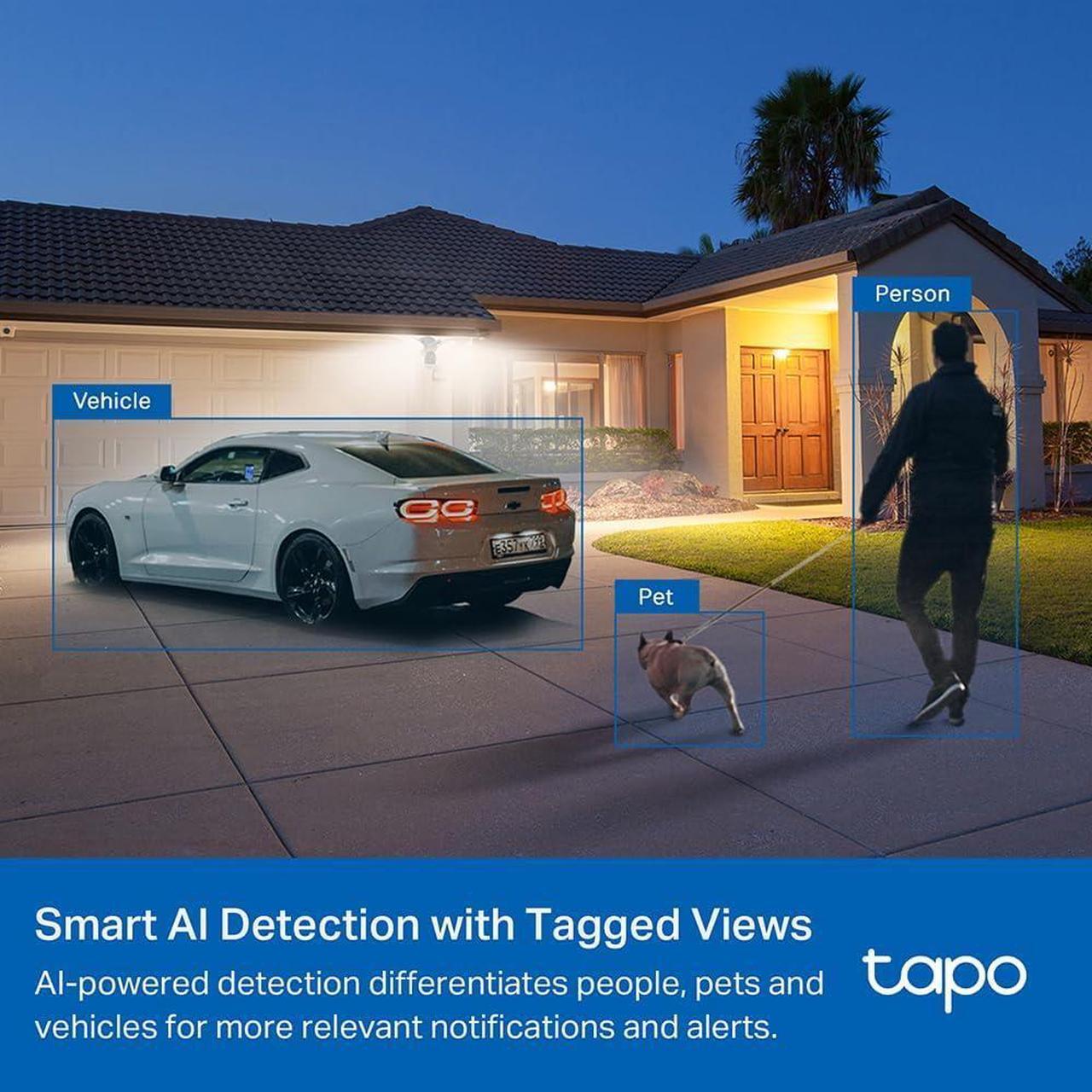 Alt view image 6 of 7 - Gadpiparty Tapo TP-Link 2K QHD Floodlight Camera for Outdoor Security, Wired, 2800 Lumens, 270° Motion-Activated, Free Vehicle/Person Detection, No Subscription Required, Works w/Alexa & Google Home