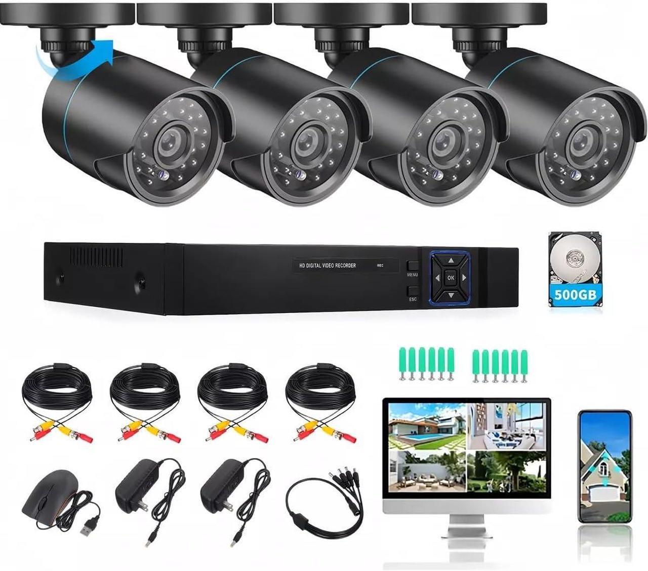 Main image of Gadpiparty Home Security Camera System 3000TVL Surveillance DVR Kits, 4pcs Wired 5MP IP Night Vision Cameras Set with AI Motion Person Vehicle Detection, 4K NVR with 500GB Hard Drive for 24-7 Recordi