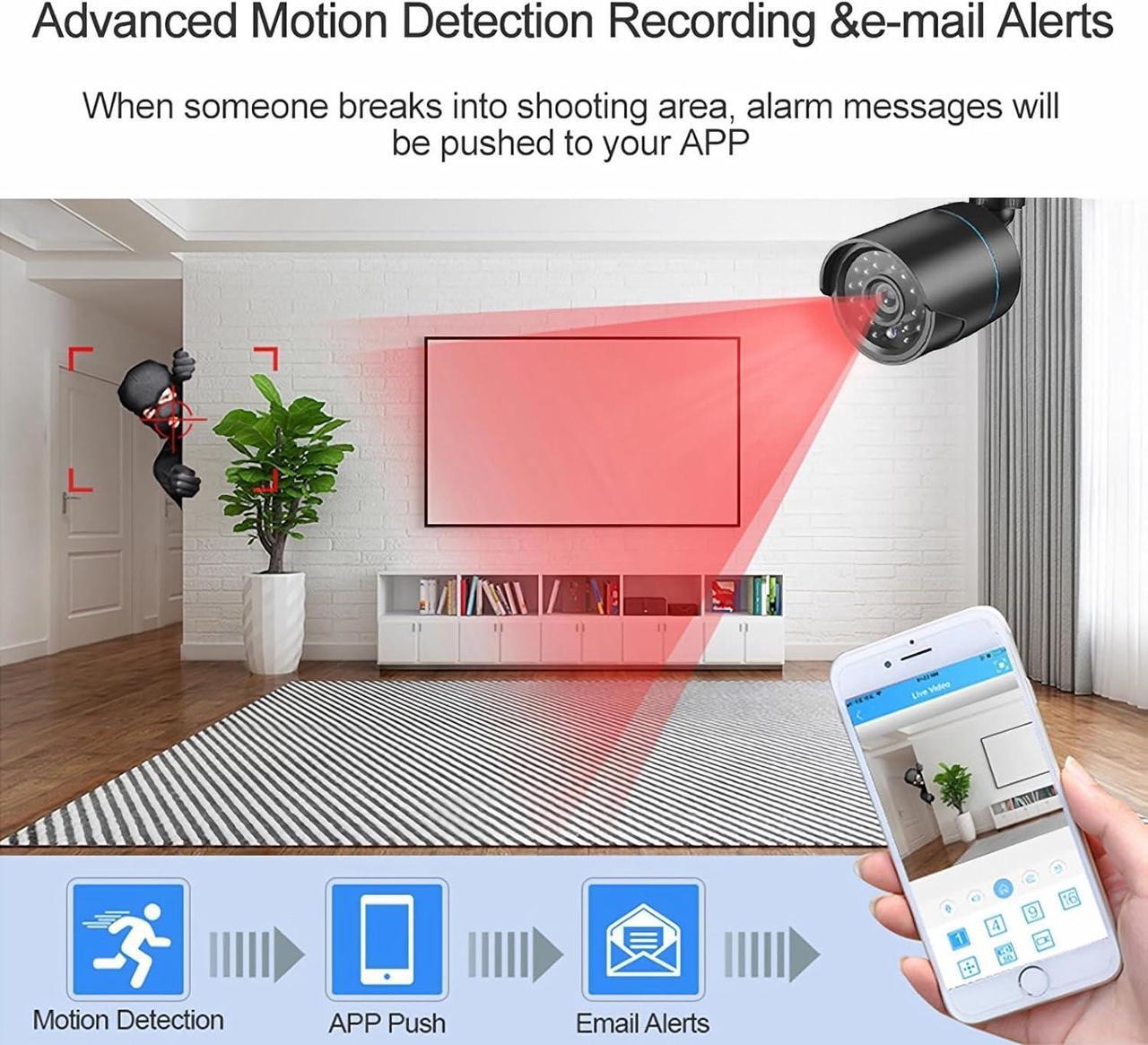 Alt view image 4 of 7 - Gadpiparty Home Security Camera System 3000TVL Surveillance DVR Kits, 4pcs Wired 5MP IP Night Vision Cameras Set with AI Motion Person Vehicle Detection, 4K NVR with 500GB Hard Drive for 24-7 Recordi