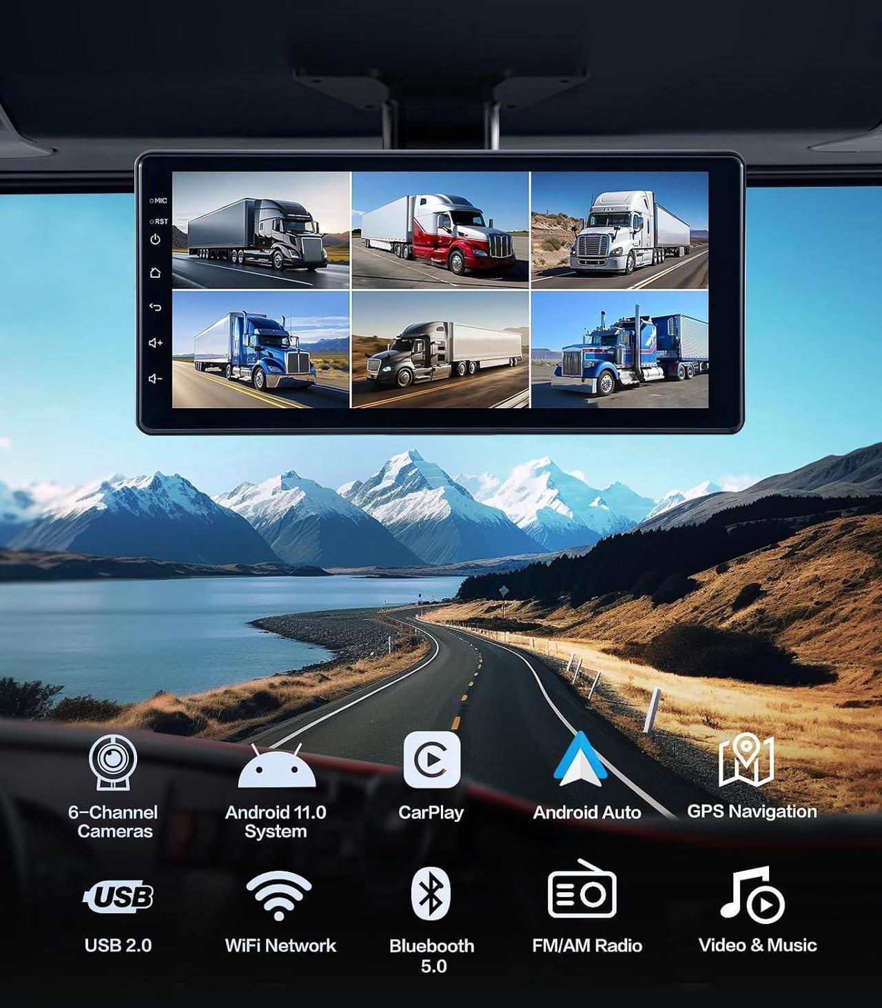 Alt view image 2 of 6 - Gadpiparty 6-Channel Dash Cam 1080P Backup Camera System with 10.33 Inch Touch Parking Monitor,DVR Recording Back Up Camera for RV/Truck/Trailer/Van/SUV/Cars,Wireless Carplay/Android Auto/WiFi/Blueto