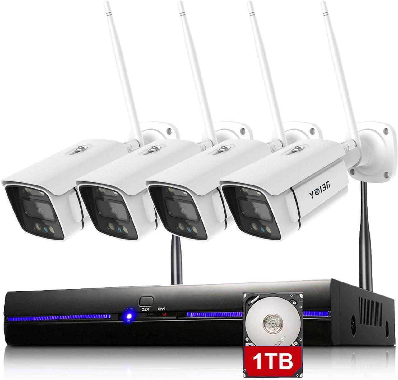 Main image of Gadpiparty REIGY 3MP WiFi Security Camera System with Floodlight and 1TB Hard Drive Preinstalled, 2K Outdoor Home Surveillance Set 8CH NVR + 4X 1296P IP Cam, 2-Way Audio Color Night Vision Motion Det