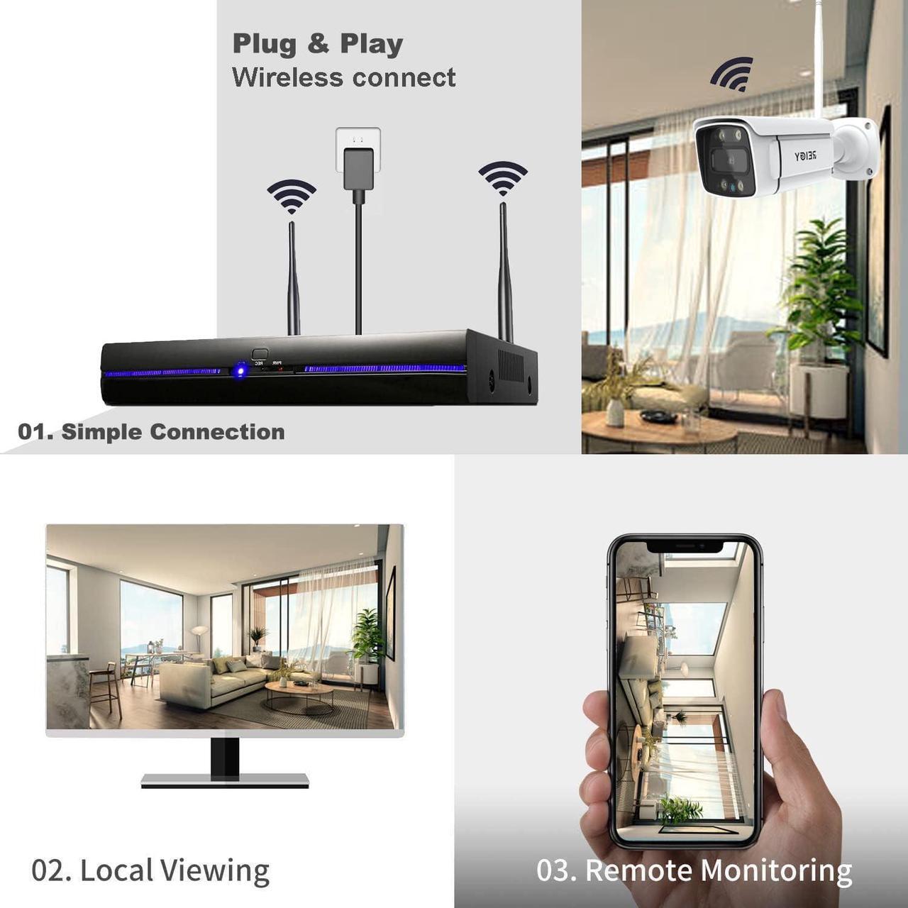 Alt view image 3 of 7 - Gadpiparty REIGY 3MP WiFi Security Camera System with Floodlight and 1TB Hard Drive Preinstalled, 2K Outdoor Home Surveillance Set 8CH NVR + 4X 1296P IP Cam, 2-Way Audio Color Night Vision Motion Det