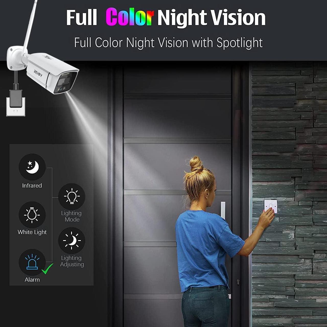 Alt view image 4 of 7 - Gadpiparty REIGY 3MP WiFi Security Camera System with Floodlight and 1TB Hard Drive Preinstalled, 2K Outdoor Home Surveillance Set 8CH NVR + 4X 1296P IP Cam, 2-Way Audio Color Night Vision Motion Det
