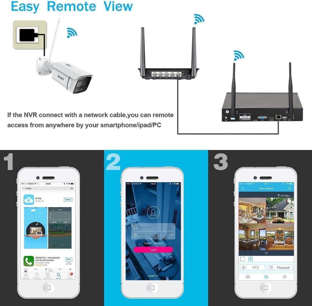 Alt view image 5 of 7 - Gadpiparty REIGY 3MP WiFi Security Camera System with Floodlight and 1TB Hard Drive Preinstalled, 2K Outdoor Home Surveillance Set 8CH NVR + 4X 1296P IP Cam, 2-Way Audio Color Night Vision Motion Det