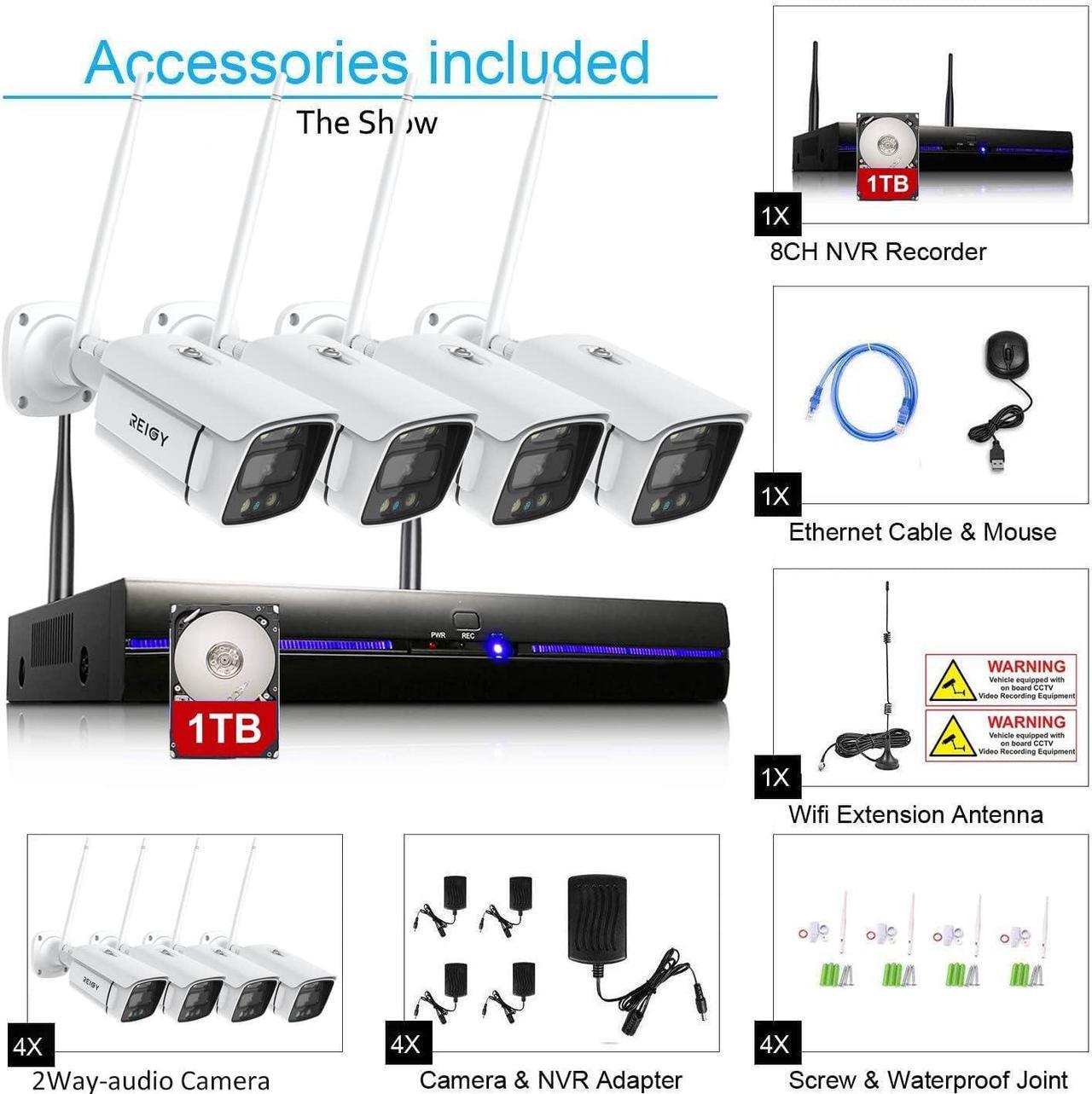 Alt view image 7 of 7 - Gadpiparty REIGY 3MP WiFi Security Camera System with Floodlight and 1TB Hard Drive Preinstalled, 2K Outdoor Home Surveillance Set 8CH NVR + 4X 1296P IP Cam, 2-Way Audio Color Night Vision Motion Det