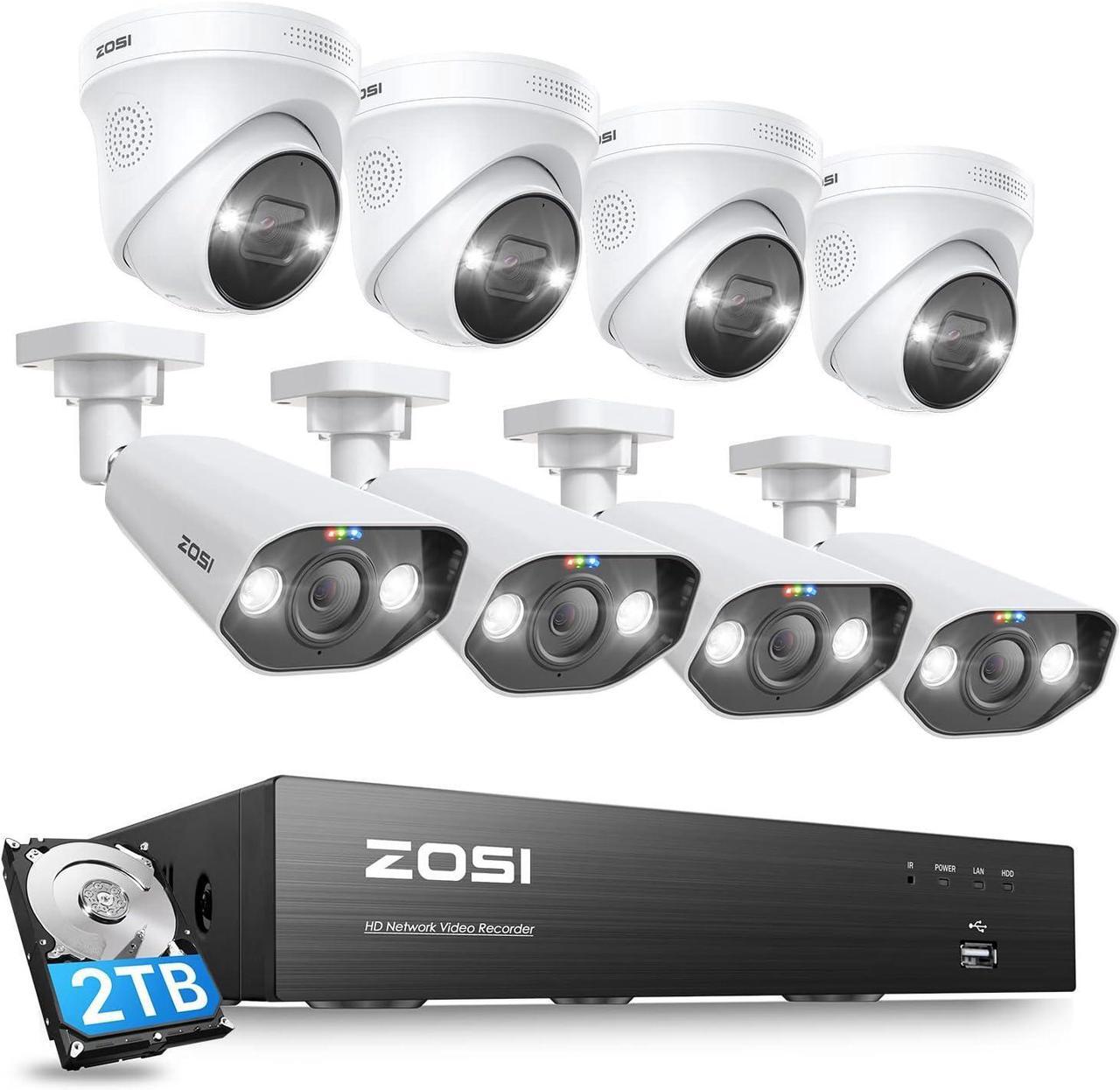 Main image of Gadpiparty ZOSI 4K 8CH Spotlight PoE Security Camera System,8pcs 4K Outdoor IP Cameras,Color Night Vision,Person Vehicle Detection,2 Way Audio,8Channel 8MP NVR Recorder with 2TB HDD for Home 24/7 Rec