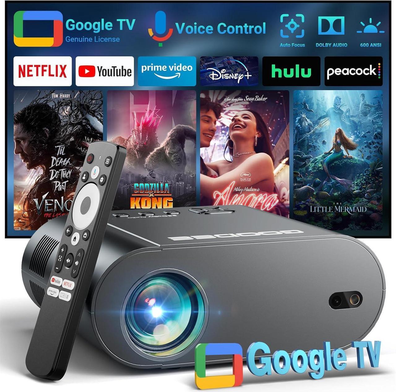 Main image of GooDee Smart 4K Projector with WiFi and Bluetooth, Google TV-Licensed Outdoor Movie Projector with Netflix / Prime Video / YouTube Built-in, Keystone Voice Control Home Theater