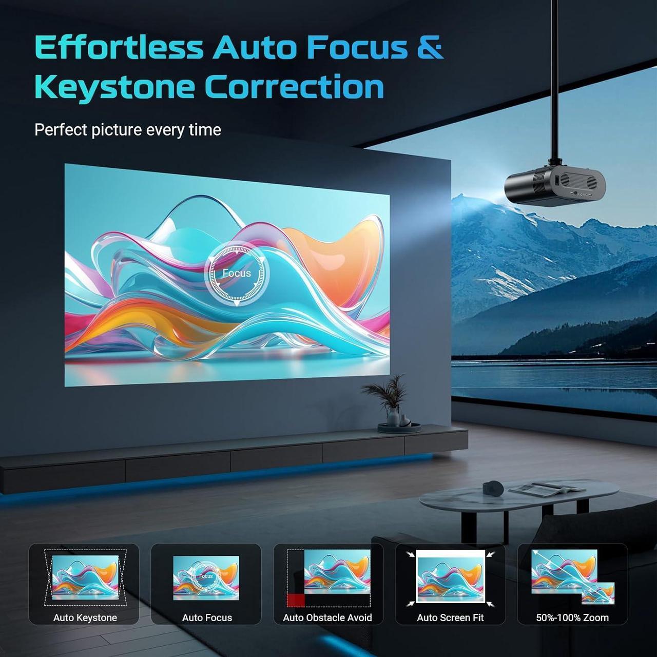 Alt view image 3 of 7 - GooDee Smart 4K Projector with WiFi and Bluetooth, Google TV-Licensed Outdoor Movie Projector with Netflix / Prime Video / YouTube Built-in, Keystone Voice Control Home Theater