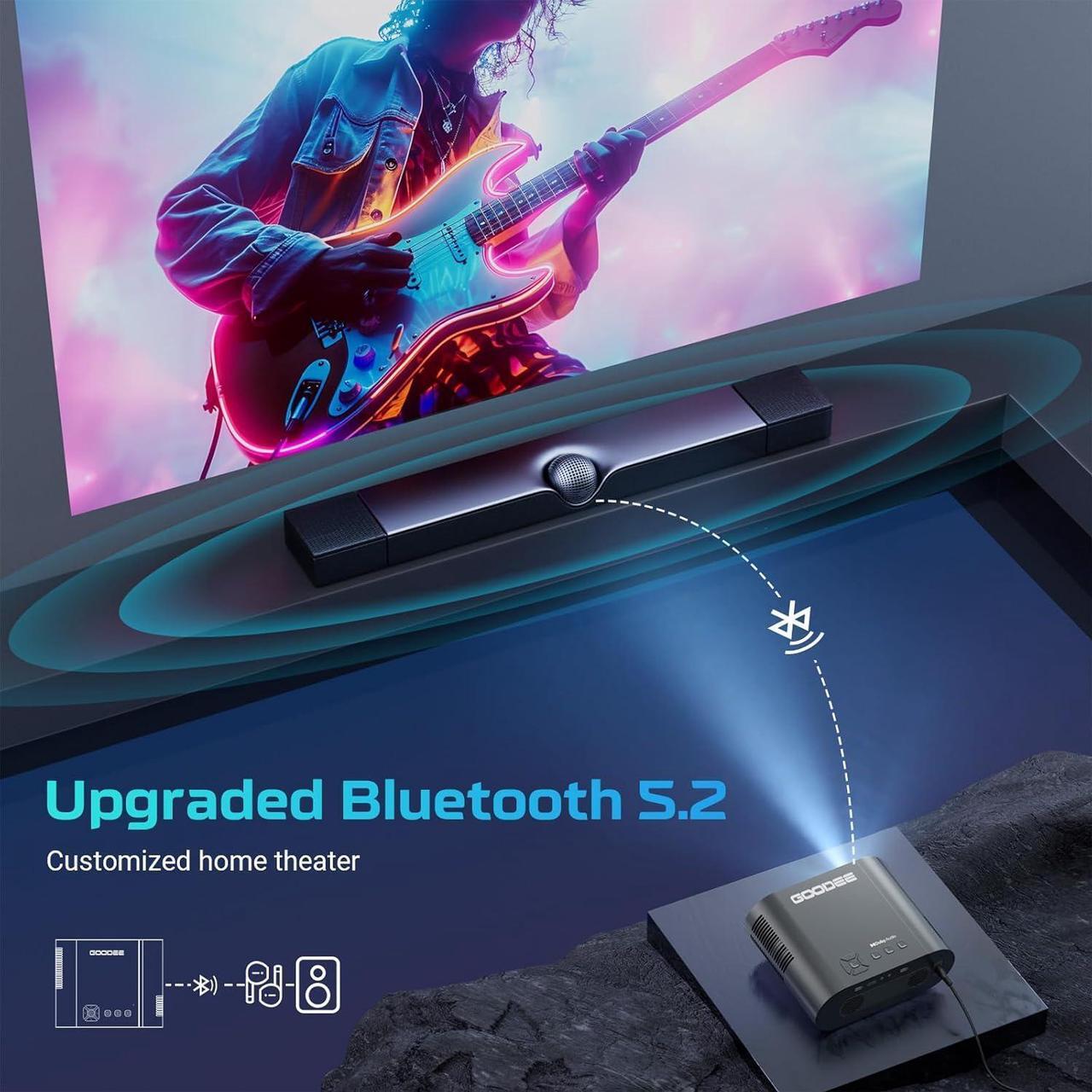 Alt view image 5 of 7 - GooDee Smart 4K Projector with WiFi and Bluetooth, Google TV-Licensed Outdoor Movie Projector with Netflix / Prime Video / YouTube Built-in, Keystone Voice Control Home Theater