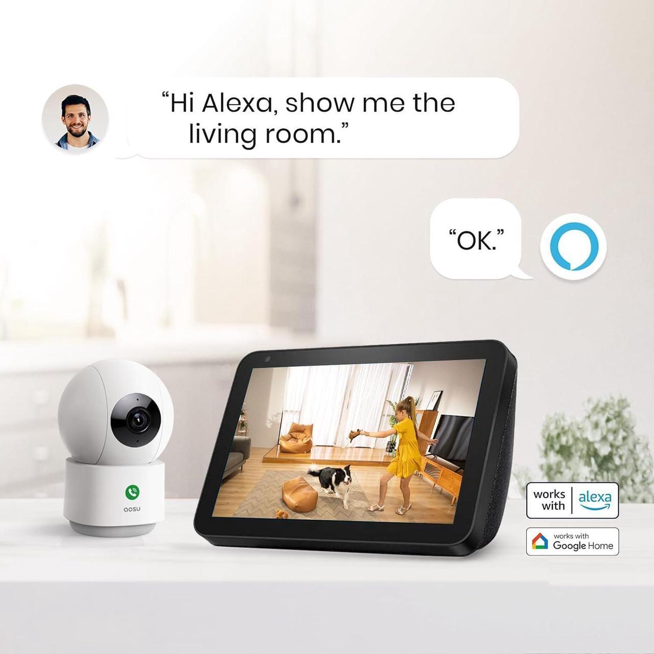 Alt view image 7 of 7 - AOSU 4MP Security Camera Indoor - 2.5K Baby Monitor Pet Camera 360° for Home Security, WiFi Camera with 5/2.4 GHz Wi-Fi Router, One-Touch Call, Smart Motion Tracking (2 Pack)