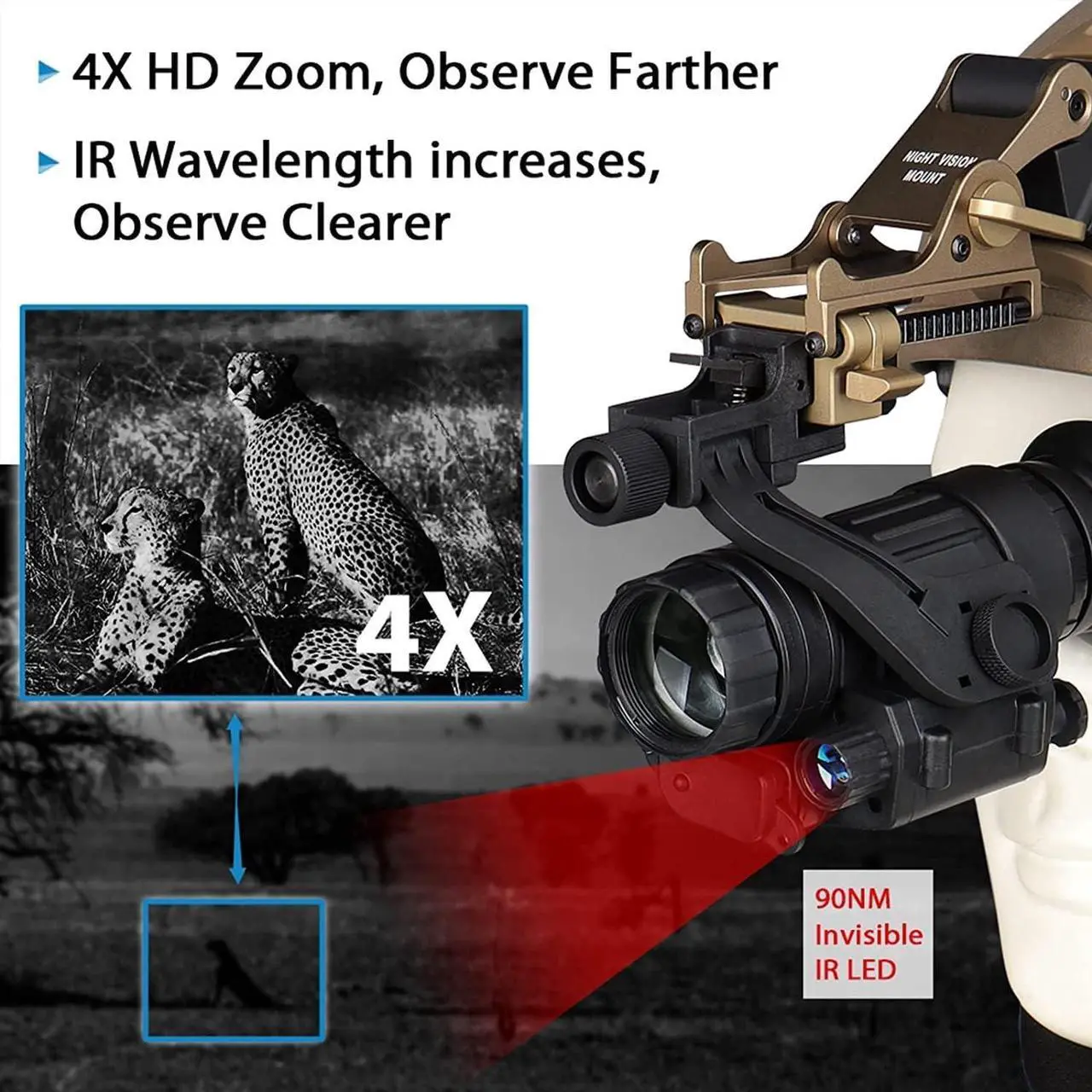 Alt view image 3 of 7 - Gadpiparty WUJITAIJI PVS 14 Night Vision Scope Night Vision monocular IR Digital Night Vision Goggles Helmet Nightvision Scopes nvg Mount Night Vision Device Telescope Outdoor 2X 200-300M (B)