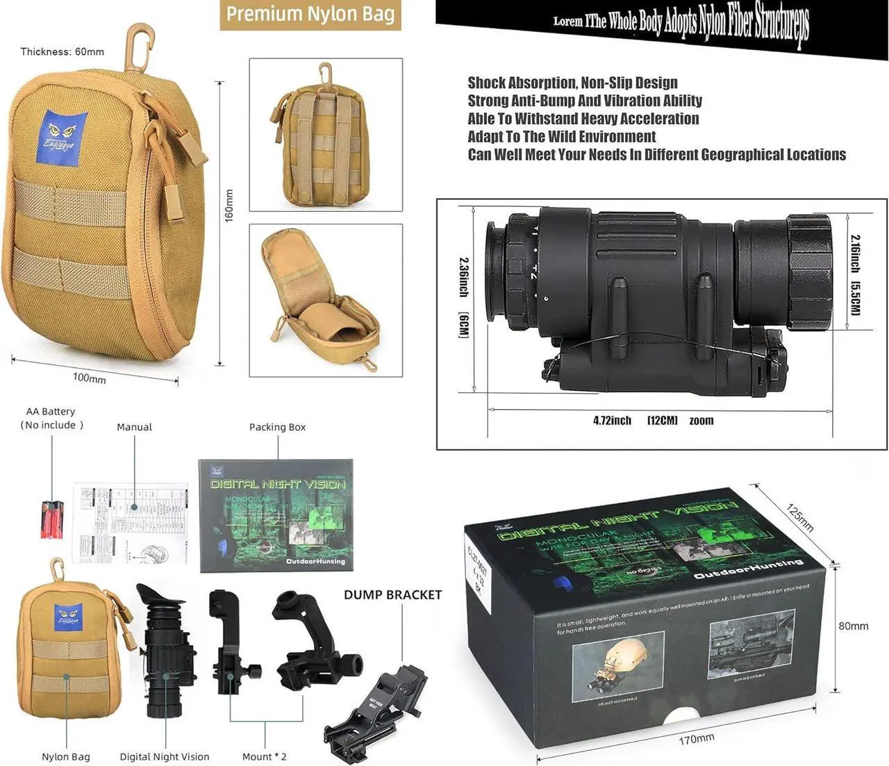 Alt view image 6 of 7 - Gadpiparty WUJITAIJI PVS 14 Night Vision Scope Night Vision monocular IR Digital Night Vision Goggles Helmet Nightvision Scopes nvg Mount Night Vision Device Telescope Outdoor 2X 200-300M (B)