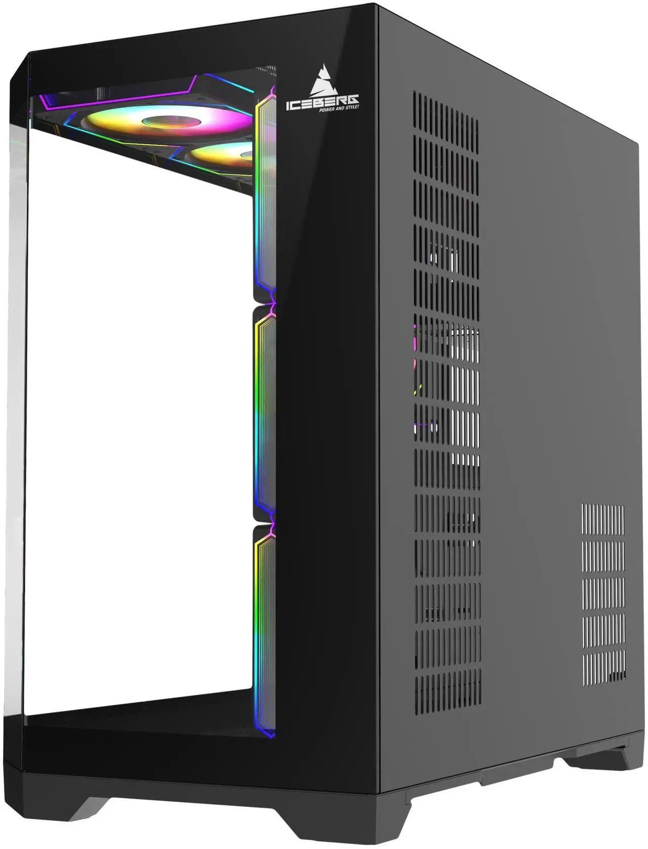 Alt view image 5 of 6 - Iceberg PC Gaming ATX Case Crystal Edge Full Panoramic View Three Sides Tempered Glass Window with Seven high-Performance Fans aRGB (Black)