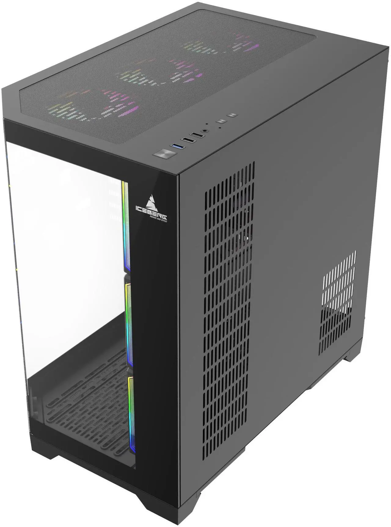 Alt view image 2 of 6 - Iceberg PC Gaming ATX Case Crystal Edge Full Panoramic View Three Sides Tempered Glass Window with Seven high-Performance Fans aRGB (Black)