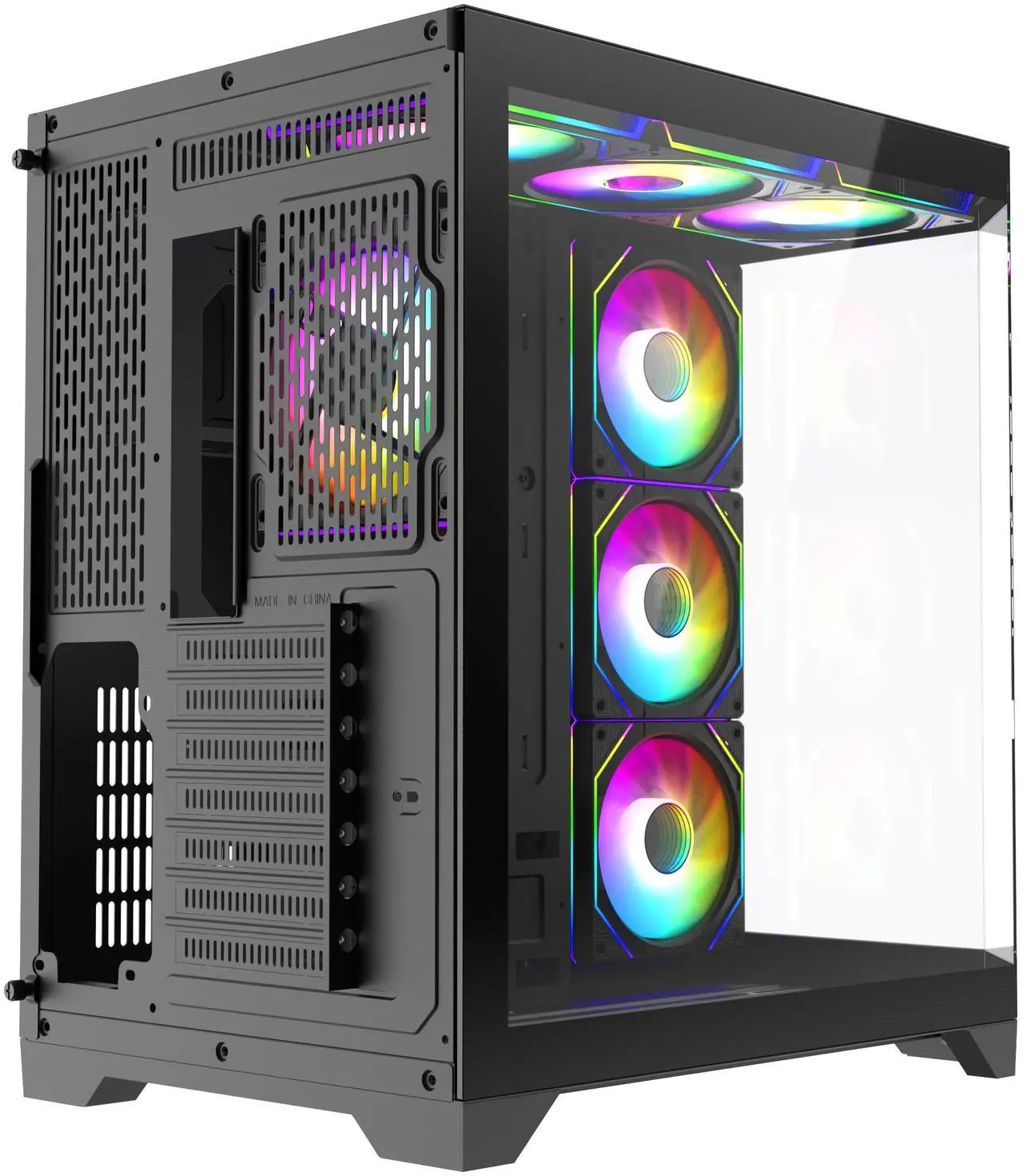 Alt view image 3 of 6 - Iceberg PC Gaming ATX Case Crystal Edge Full Panoramic View Three Sides Tempered Glass Window with Seven high-Performance Fans aRGB (Black)