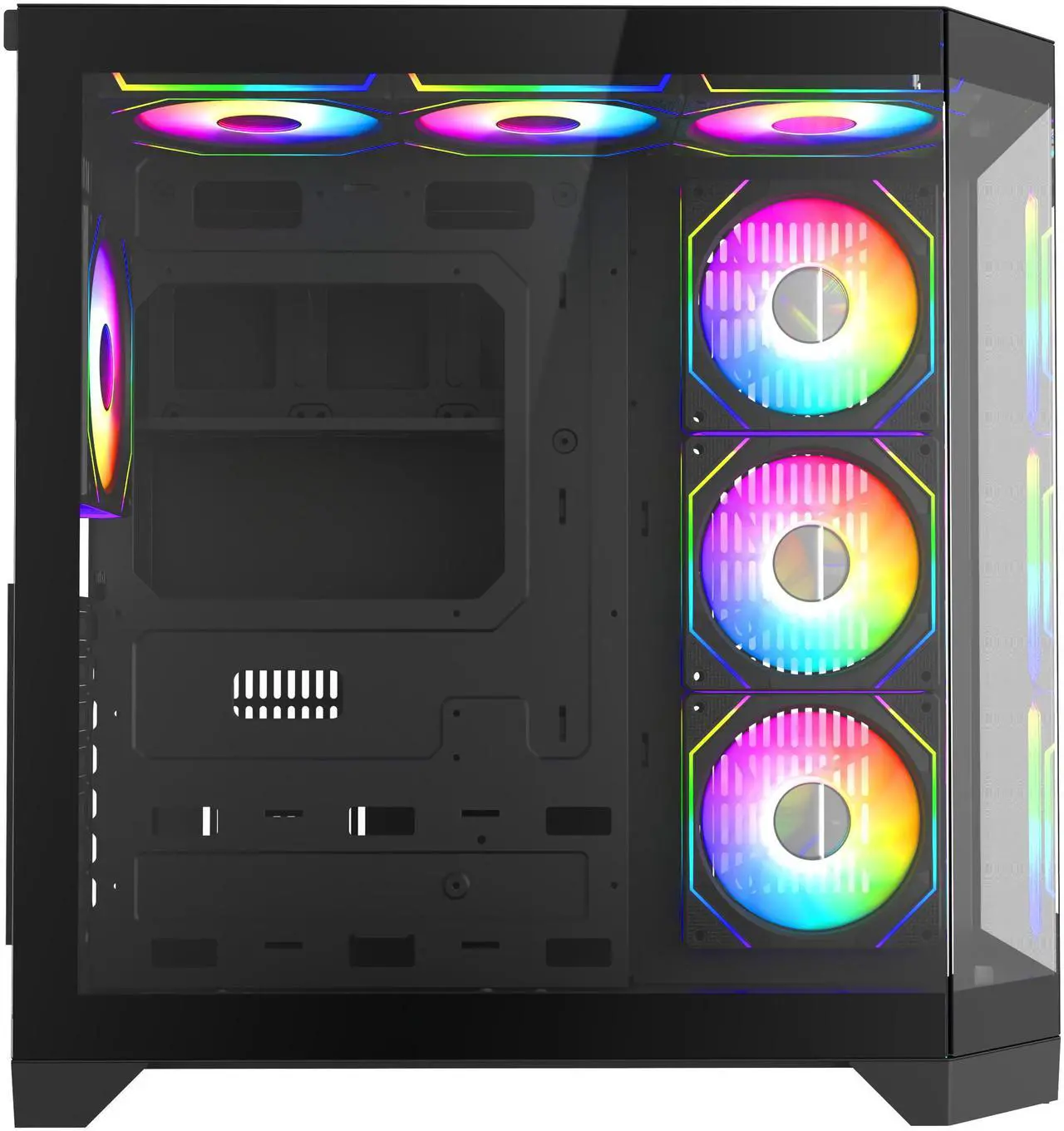 Alt view image 4 of 6 - Iceberg PC Gaming ATX Case Crystal Edge Full Panoramic View Three Sides Tempered Glass Window with Seven high-Performance Fans aRGB (Black)