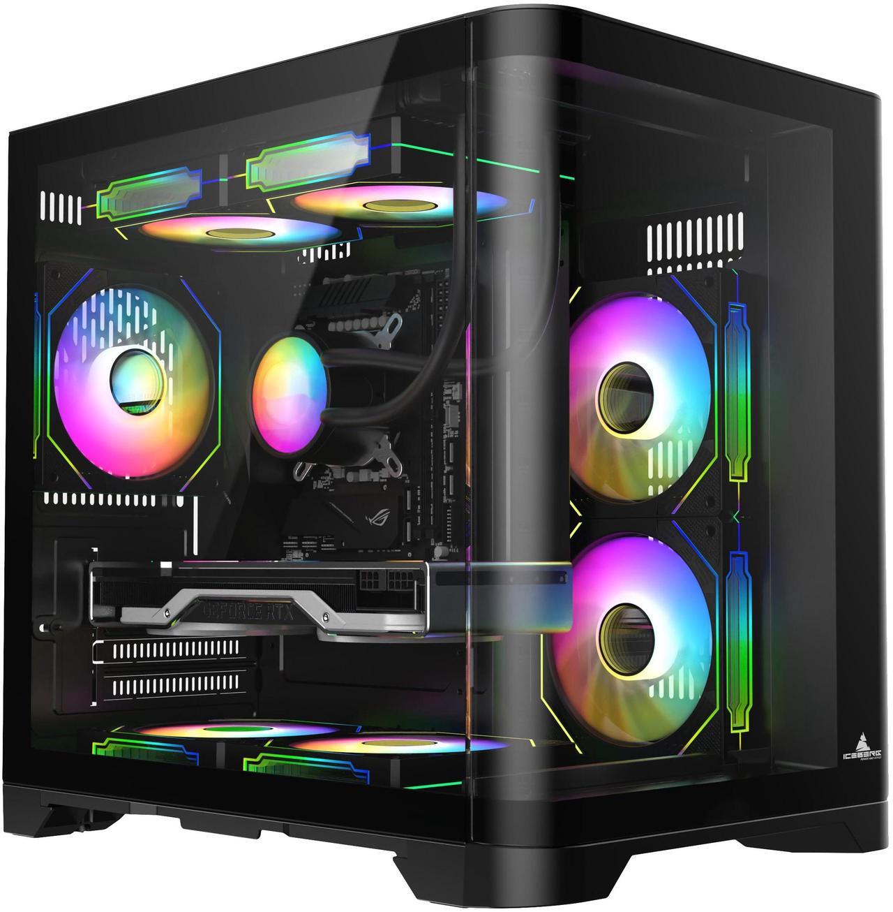 Alt view image 4 of 7 - Iceberg Gaming PC Case Crystal Wave M BLK curved tempered Glass with PSU 500WX 80 plus