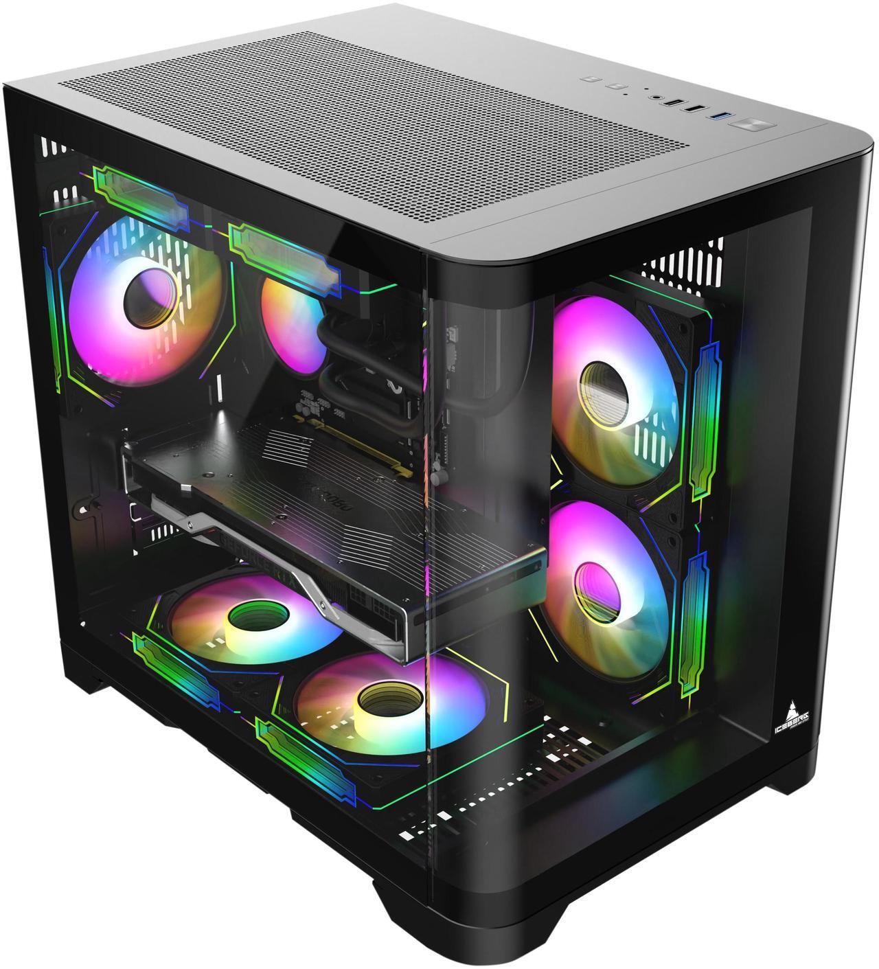 Alt view image 6 of 7 - Iceberg Gaming PC Case Crystal Wave M BLK curved tempered Glass with PSU 500WX 80 plus