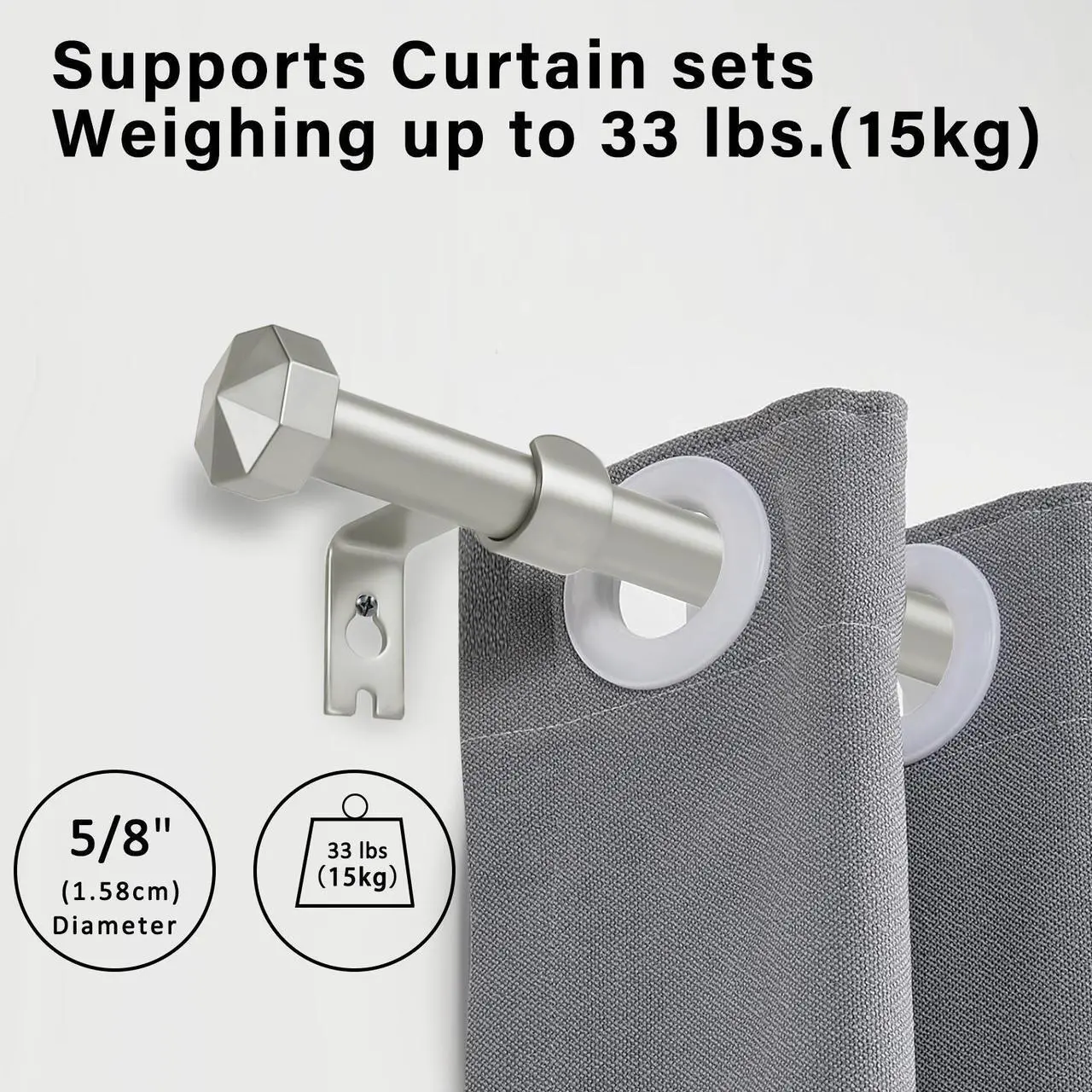 Alt view image 2 of 7 - N Urbanest 5/8" Diameter Single Telescopic Curtain Rod Set with Octagonal Finials, 28"-48", Pewter