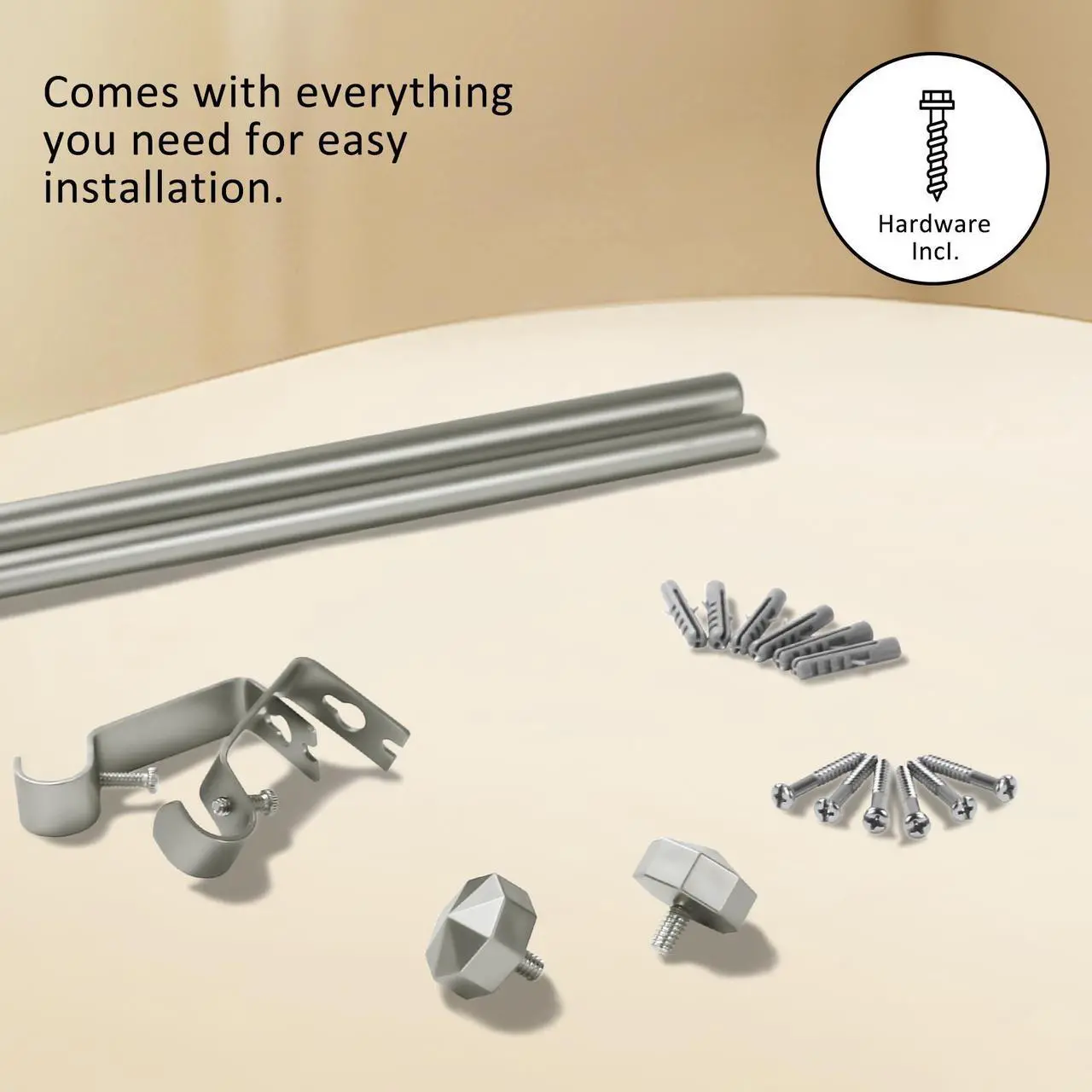 Alt view image 6 of 7 - N Urbanest 5/8" Diameter Single Telescopic Curtain Rod Set with Octagonal Finials, 28"-48", Pewter