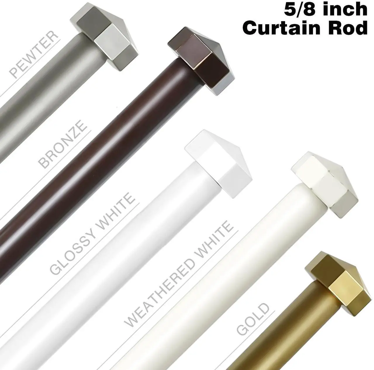 Alt view image 7 of 7 - N Urbanest 5/8" Diameter Single Telescopic Curtain Rod Set with Octagonal Finials, 28"-48", Pewter