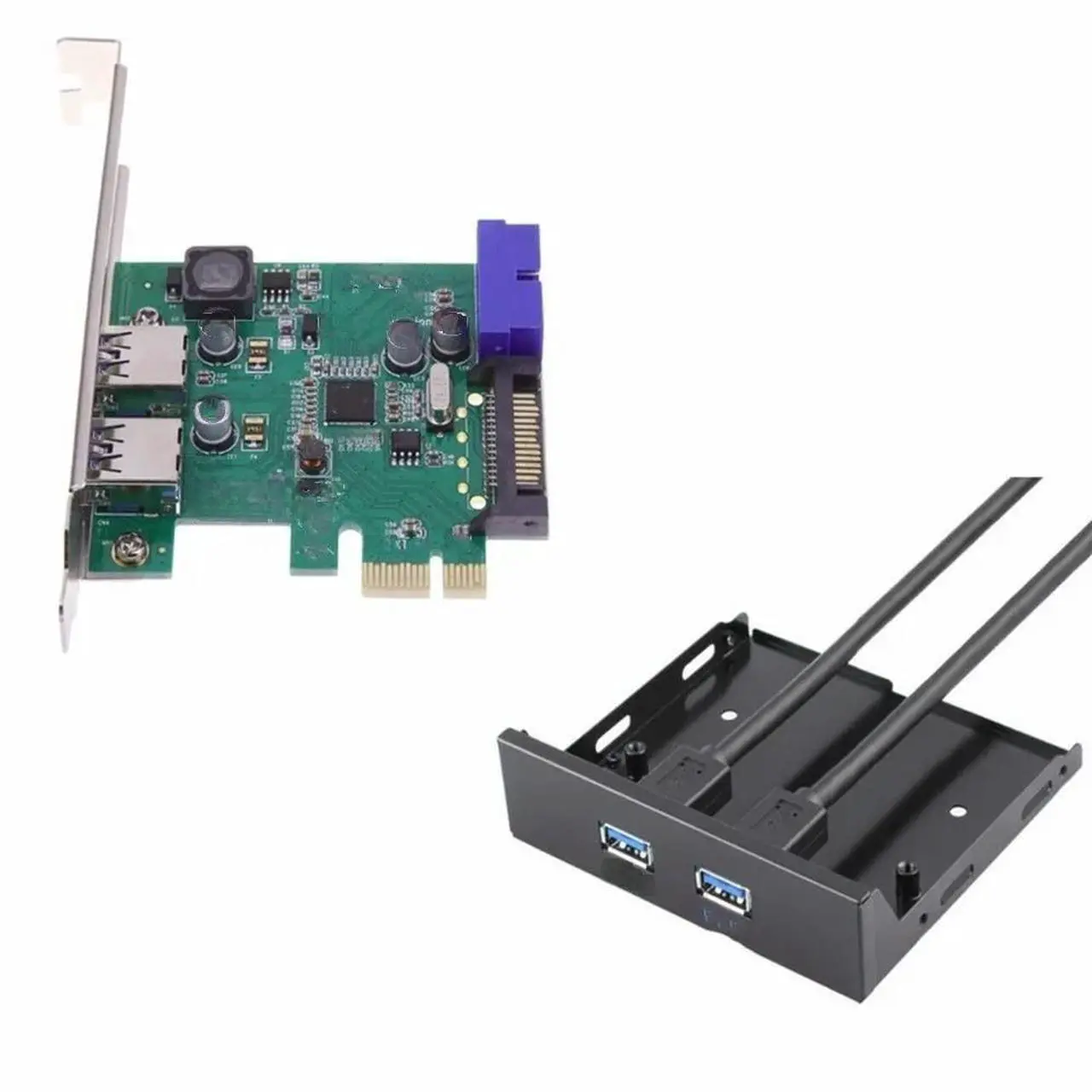 Main image of FOR 4 Port USB 3.0 PCIE PCI Express Control Card Adapter+20pin to 2 port usb3.0 hub 3.5 Floppy bay Front Panel chipset