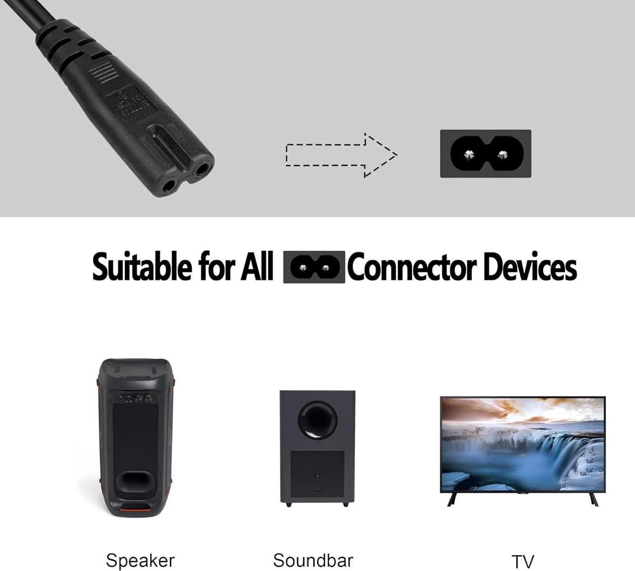 Alt view image 2 of 7 - DIXSG 2Prong AC Power Cord for JBL PartyBox 100 110 200 300 310 710 1000 On-The-Go Speaker JBL Soundbar 2 Prong Power Cable Replacement 5Ft