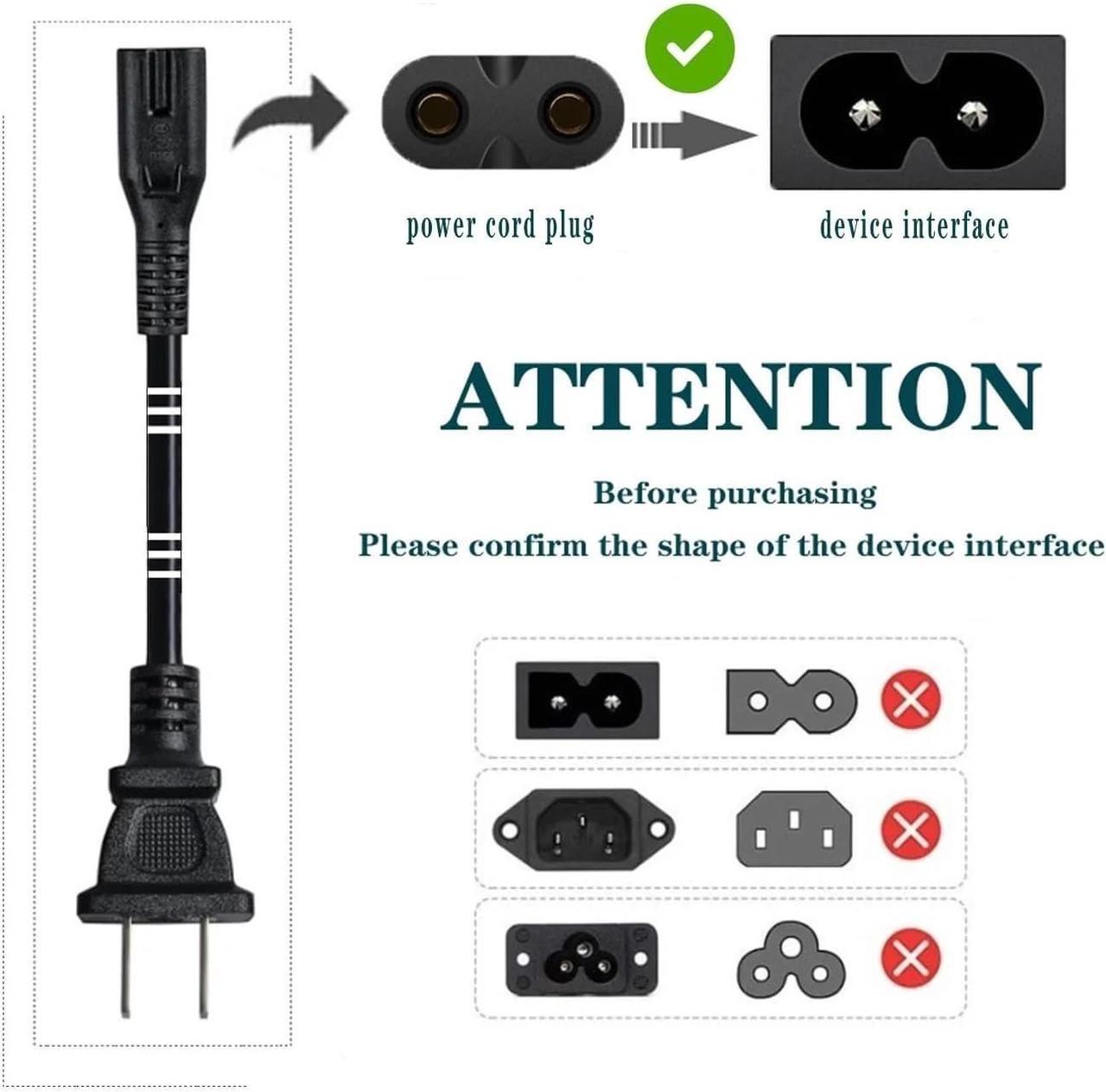Alt view image 3 of 7 - DIXSG 2Prong AC Power Cord for JBL PartyBox 100 110 200 300 310 710 1000 On-The-Go Speaker JBL Soundbar 2 Prong Power Cable Replacement 5Ft