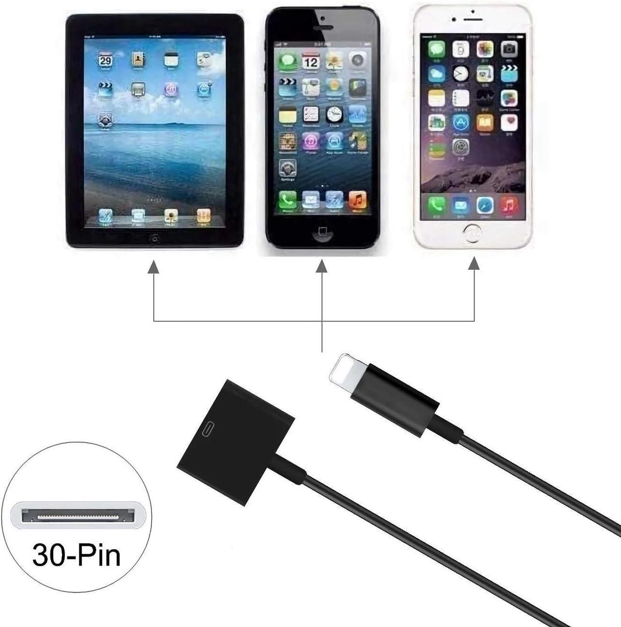 Alt view image 6 of 7 - DIXSG 8-Pin Male to 30-Pin Female Adapter Converter Charging Data Sync Cable Connector Compatible with Old iOS phone(No Audio) Black