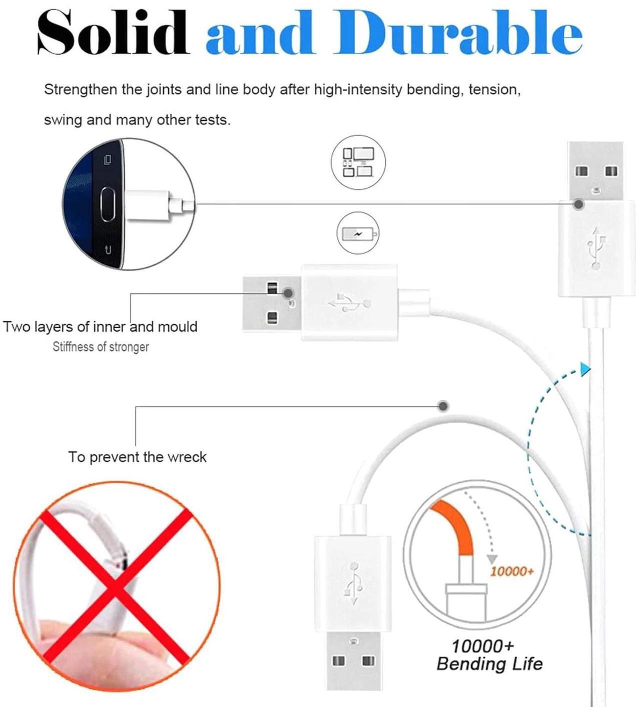 Alt view image 5 of 7 - DIXSG 10FT Long Android Charger Cable Fast Charge,USB to Micro USB Cable White,Micro USB 2.0 Cable for Samsung Charger Cord Tablet Galaxy 7 S7 S6 Edge LG Phone,Charging Wire for Kindle Fire