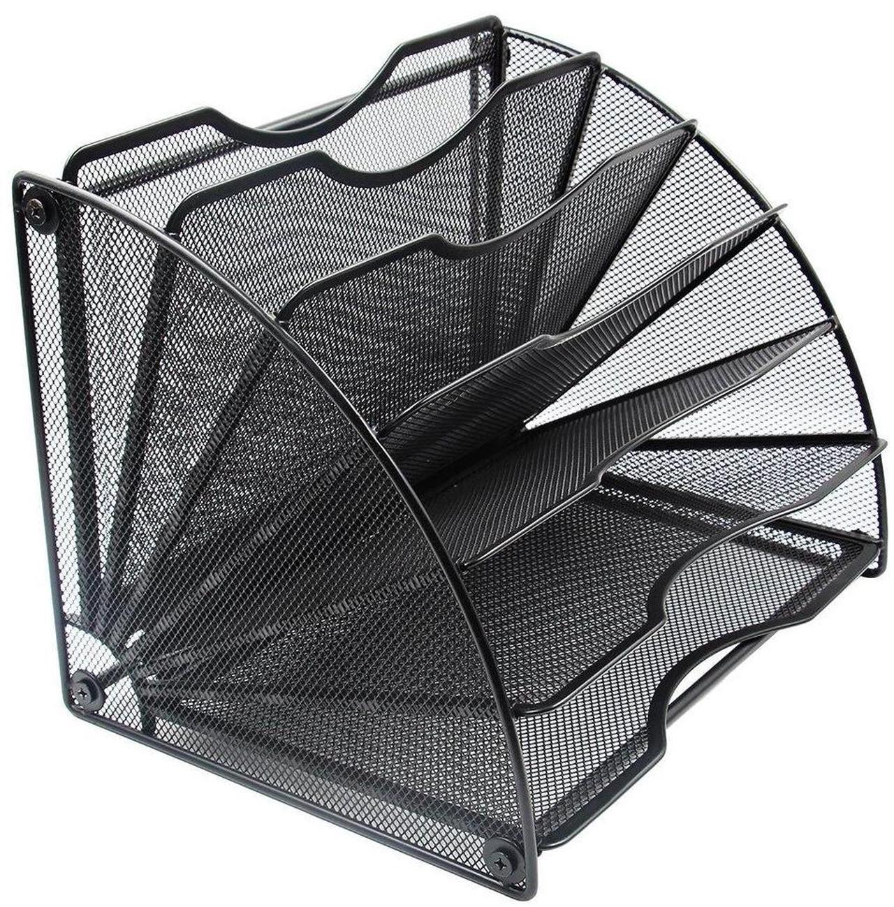 Main image of EasyPAG Fan-Shaped Mesh Desktop File Organizer, 6-Slot Vertical Paper Tray Space Saving Metal Magazine Rack for Office, Home, School -Easy Assembly, Black