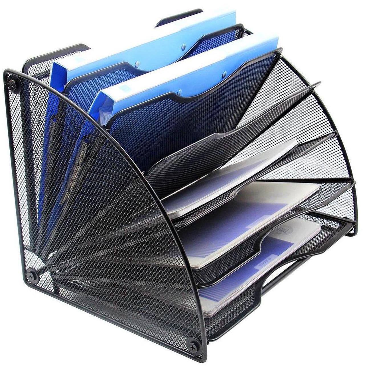 Alt view image 3 of 5 - EasyPAG Fan-Shaped Mesh Desktop File Organizer, 6-Slot Vertical Paper Tray Space Saving Metal Magazine Rack for Office, Home, School -Easy Assembly, Black