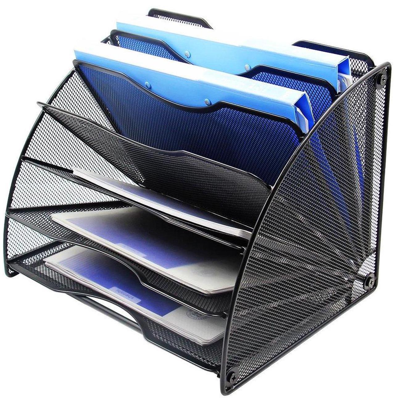 Alt view image 4 of 5 - EasyPAG Fan-Shaped Mesh Desktop File Organizer, 6-Slot Vertical Paper Tray Space Saving Metal Magazine Rack for Office, Home, School -Easy Assembly, Black