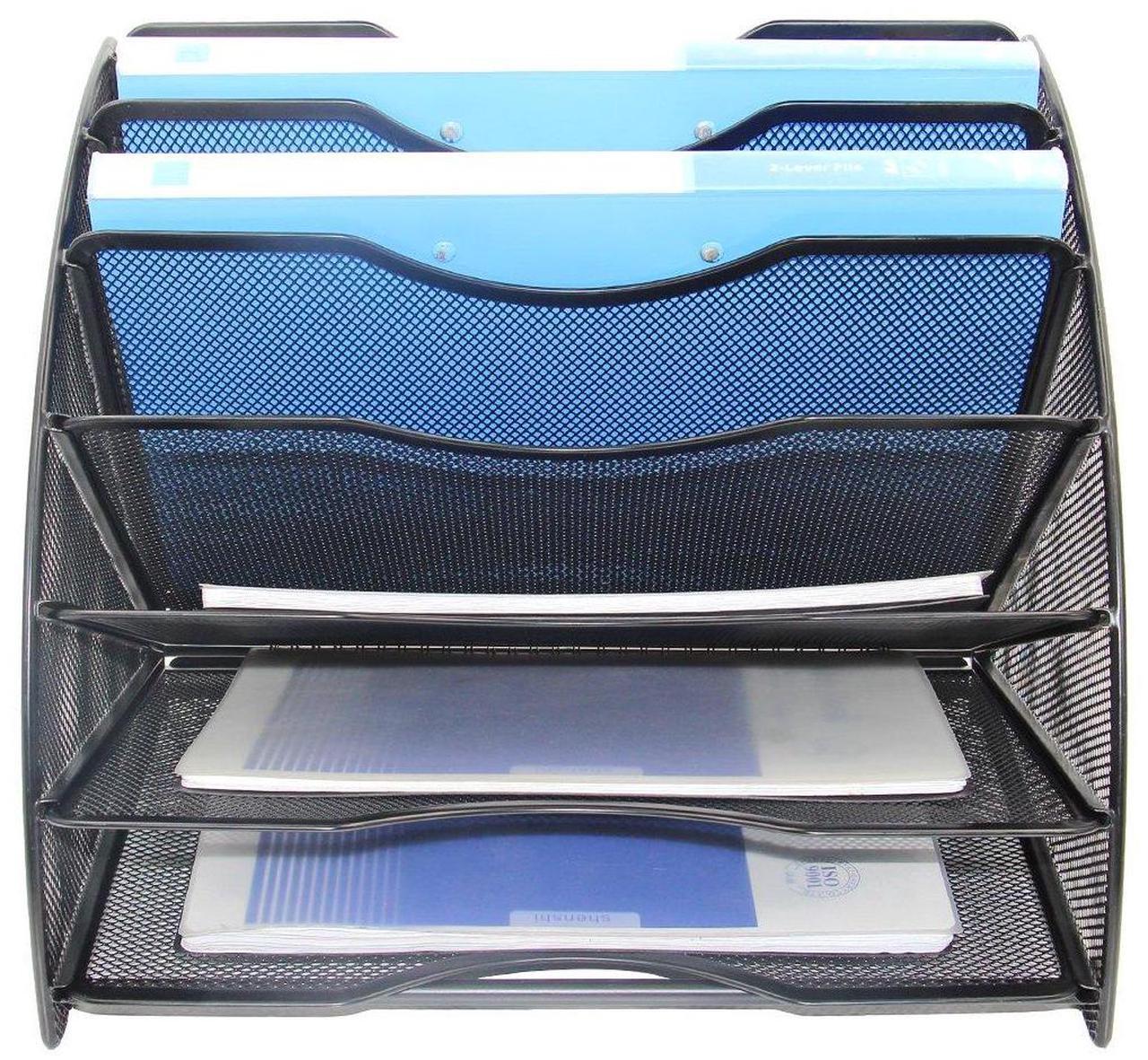 Alt view image 5 of 5 - EasyPAG Fan-Shaped Mesh Desktop File Organizer, 6-Slot Vertical Paper Tray Space Saving Metal Magazine Rack for Office, Home, School -Easy Assembly, Black