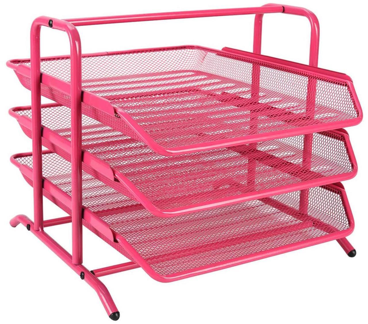 Main image of EasyPAG Desk Organizer Tray with 3 Sliding Trays for Letters Documents Mail Files Paper, Pink